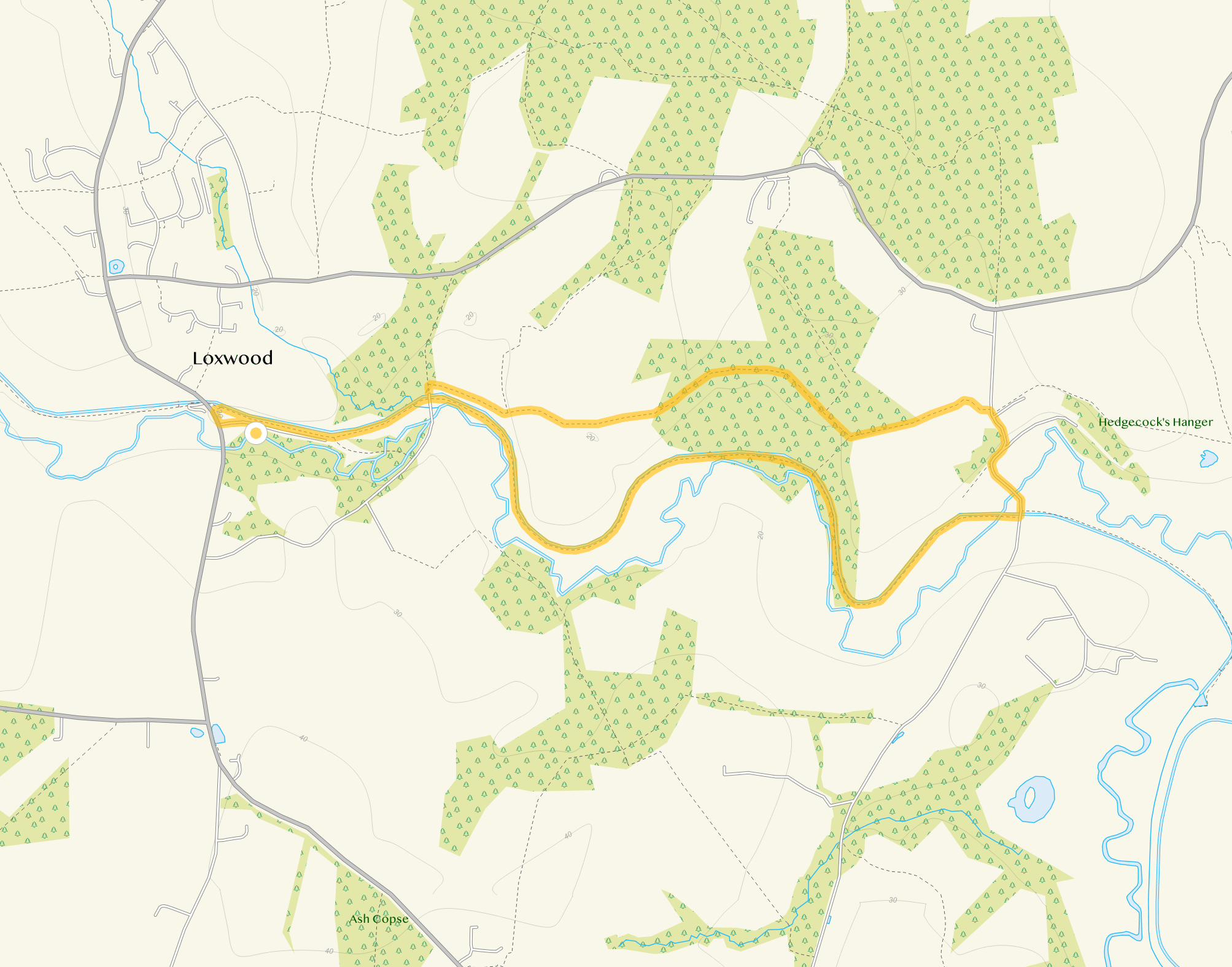 Route map for Loxwood Walk, a 2.5 mile circular walk in Sussex