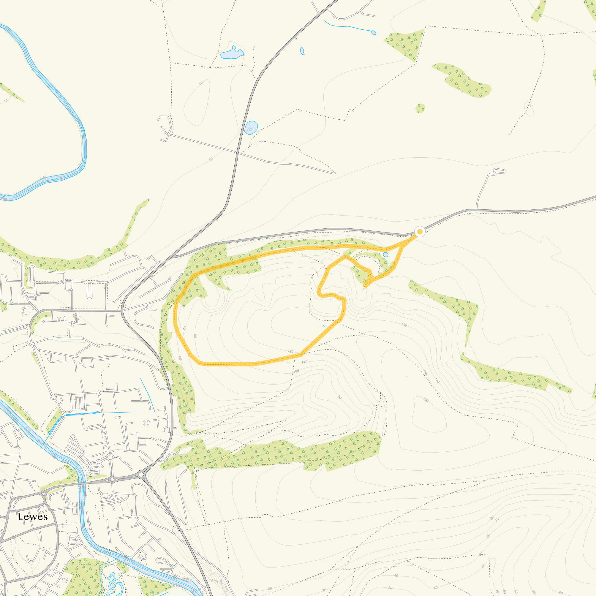 Route map for Malling Hill Walk 1, a 1.75 mile circular walk in Sussex