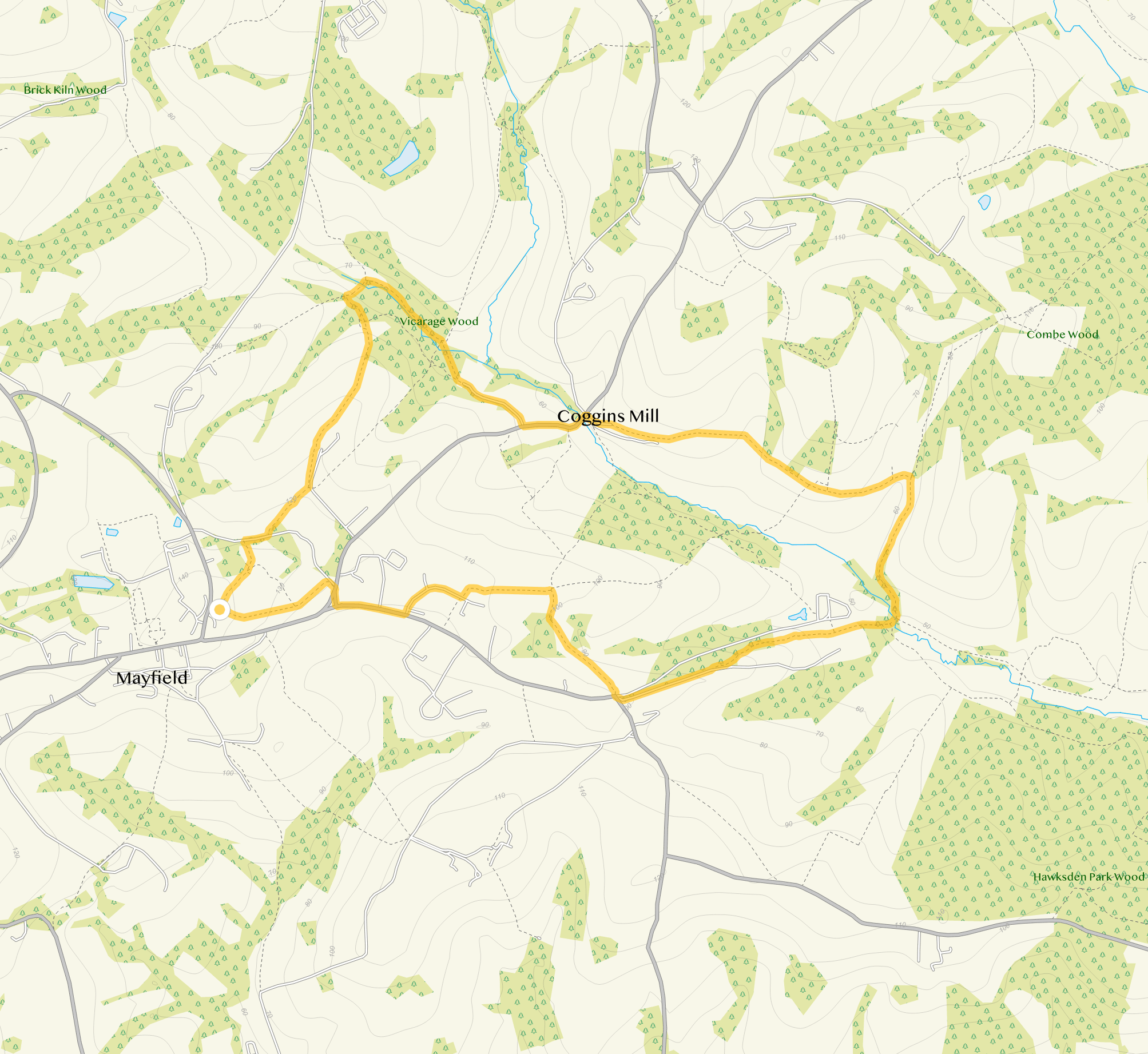 Route map for Mayfield Walk 1, a 4 mile circular walk in Sussex
