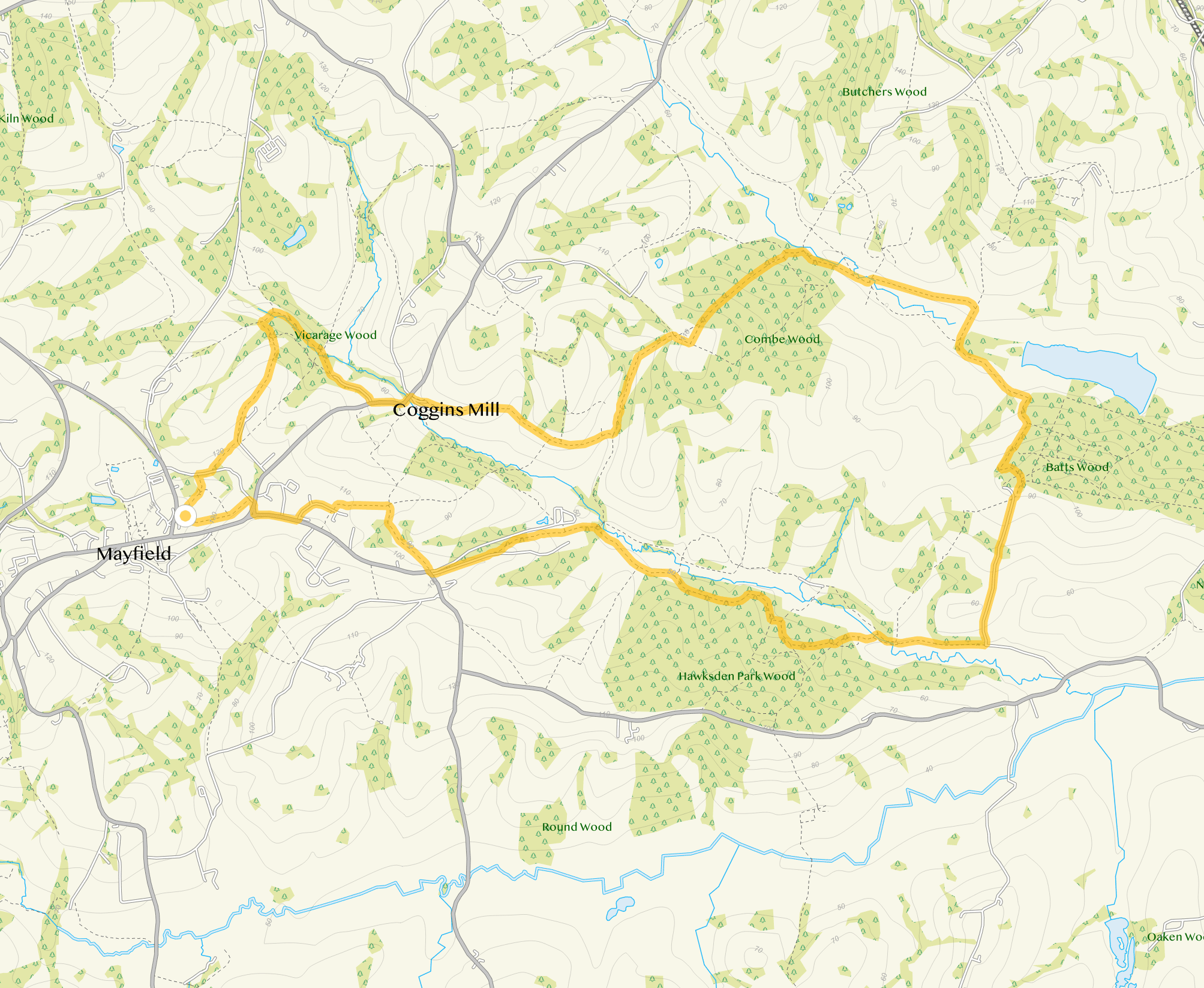 Route map for Mayfield Walk 2, an 8 mile circular walk in Sussex