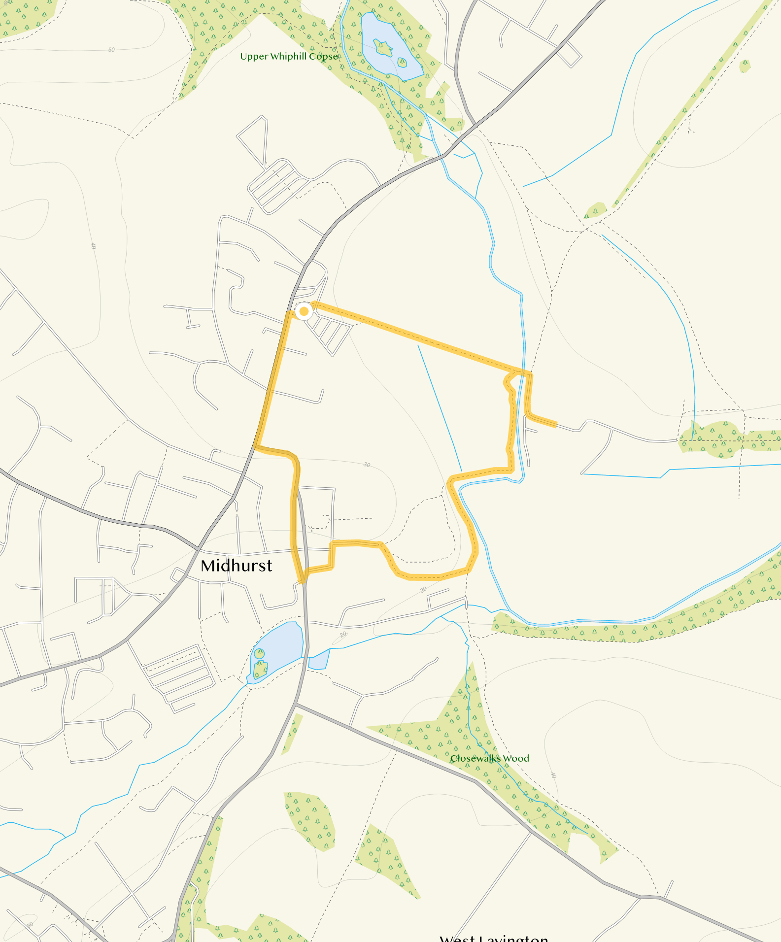 Route map for Midhurst Walk 1, a 1 mile circular walk in Sussex