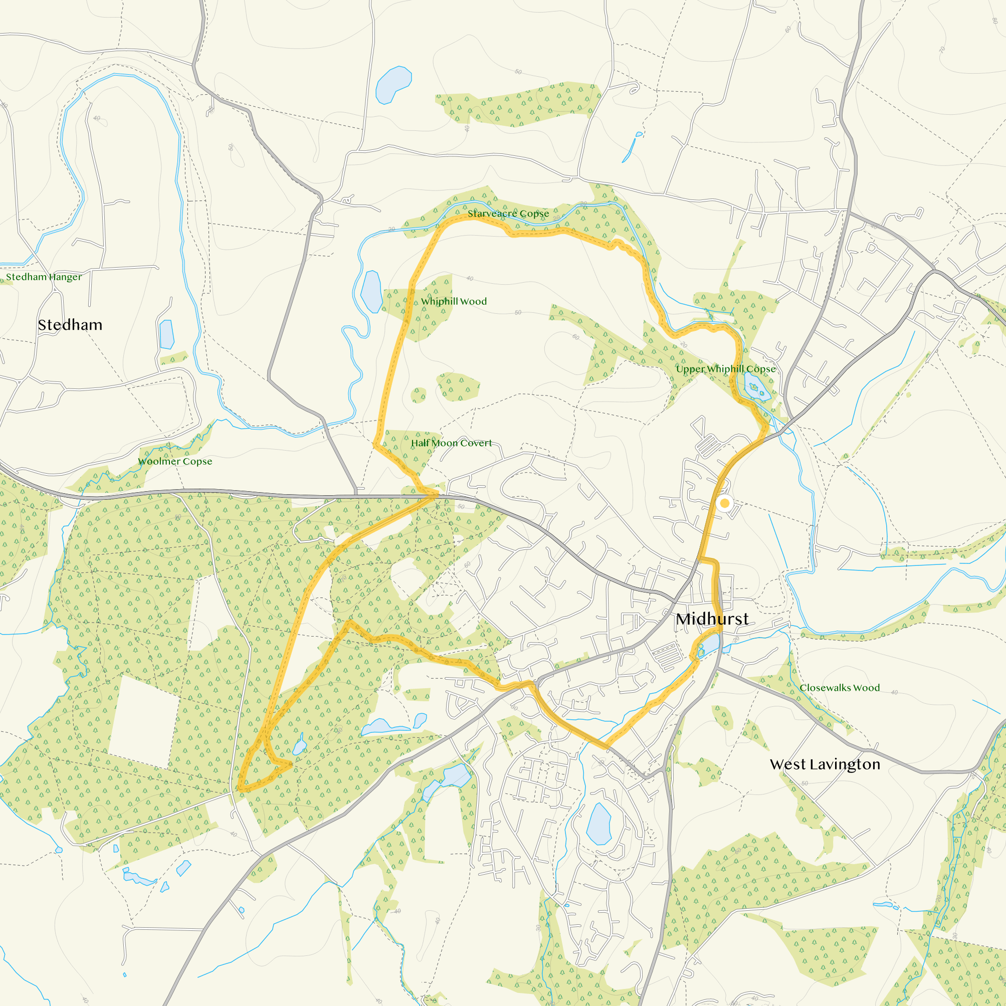 Route map for Midhurst Walk 2, a 4.75 mile circular walk in Sussex