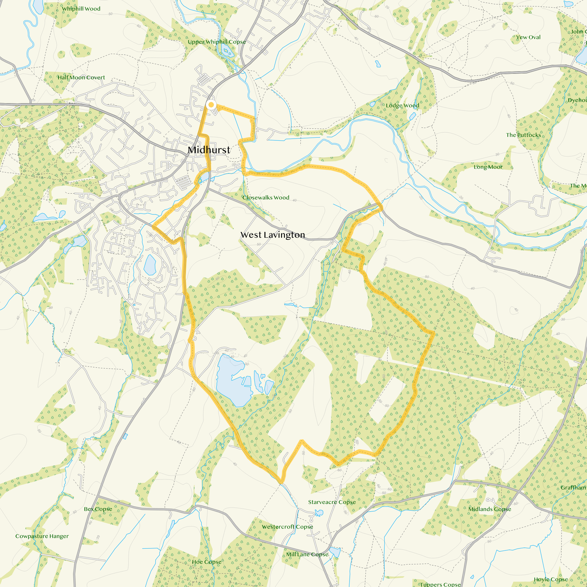 Route map for Midhurst Walk 3, a 5.5 mile circular walk in Sussex