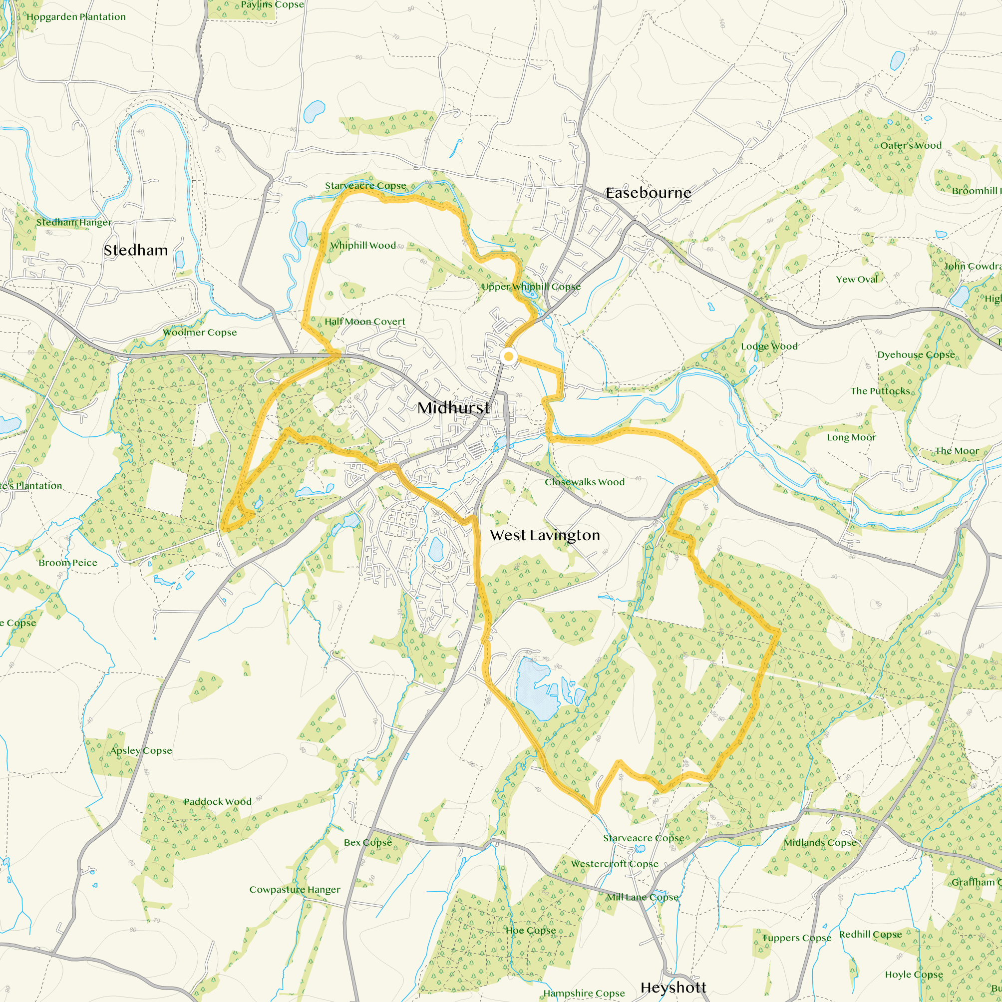 Route map for Midhurst Walk 4, a 9 mile circular walk in Sussex