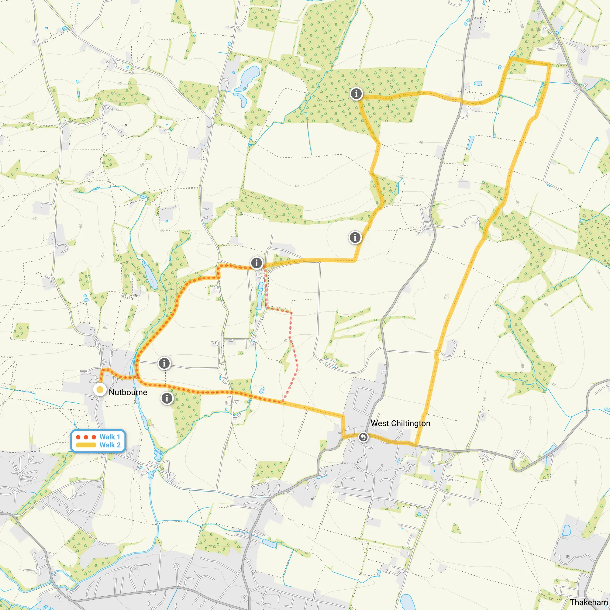 Route map for Nutbourne Walk 1, a 2.25 mile circular walk in Sussex