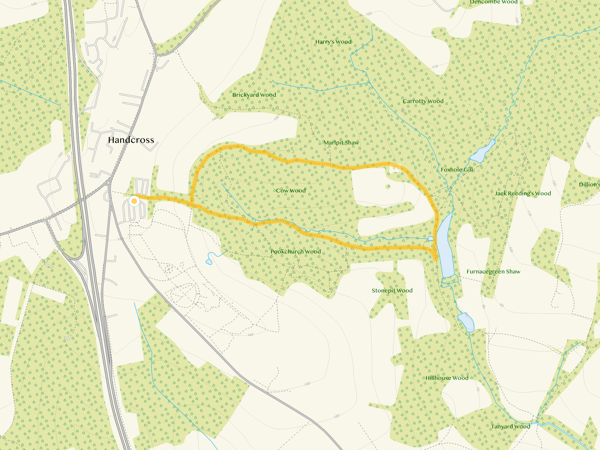 Route map for Nymans Walk 2, a 1.5 mile circular walk in Sussex