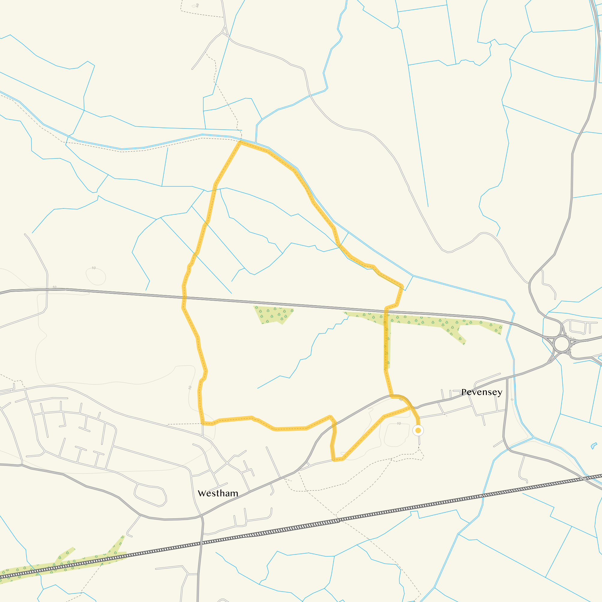 Route map for Pevensey Castle Walk 2, a 2.25 mile circular walk in Sussex