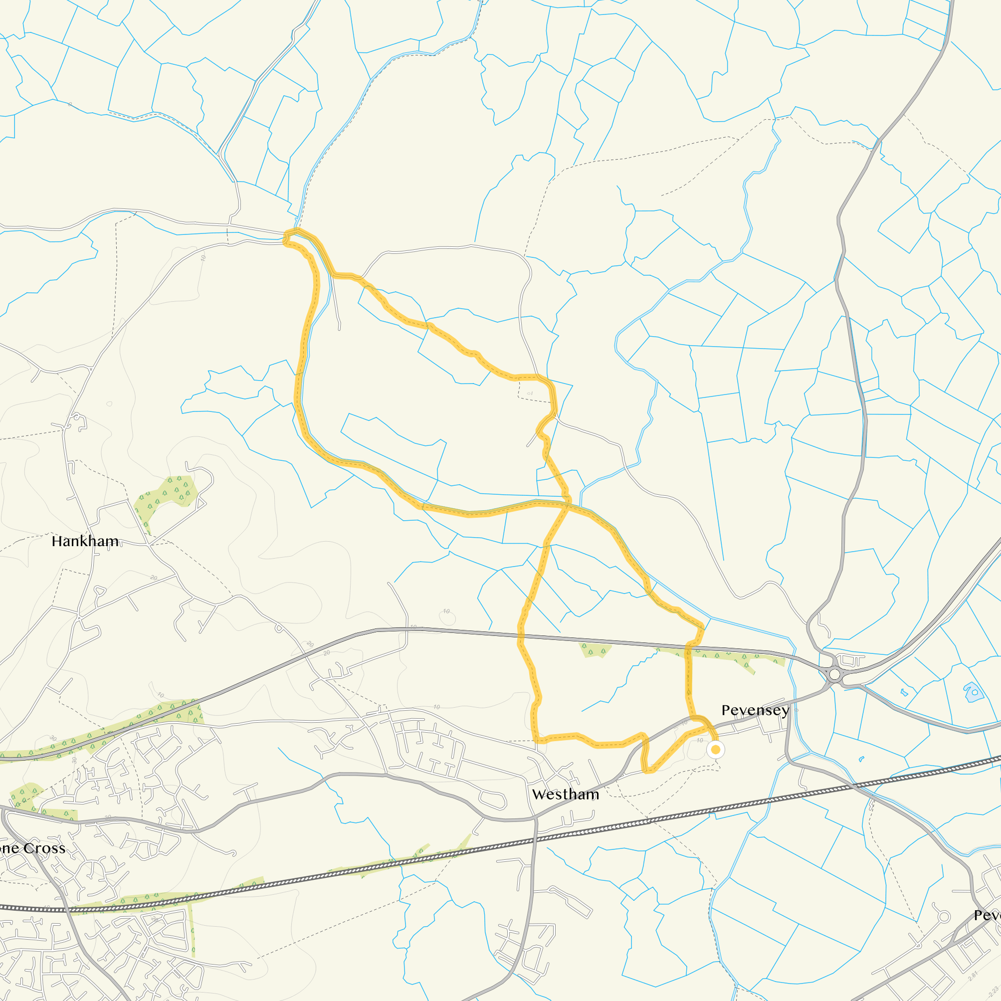 Route map for Pevensey Castle Walk 3, a 4.75 mile circular walk in Sussex