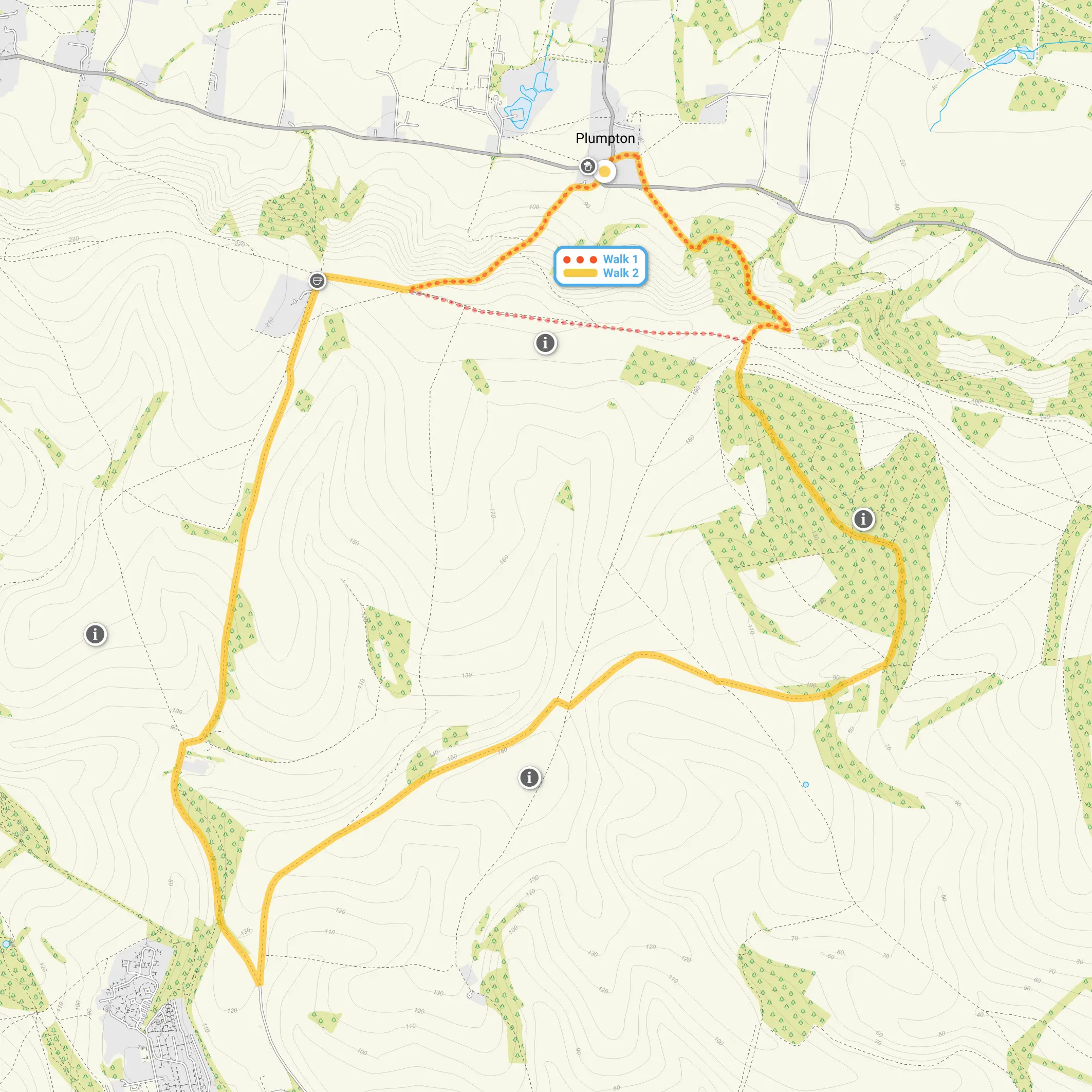 Route map for Plumpton Walk 1, a 2.5 mile circular walk in Sussex