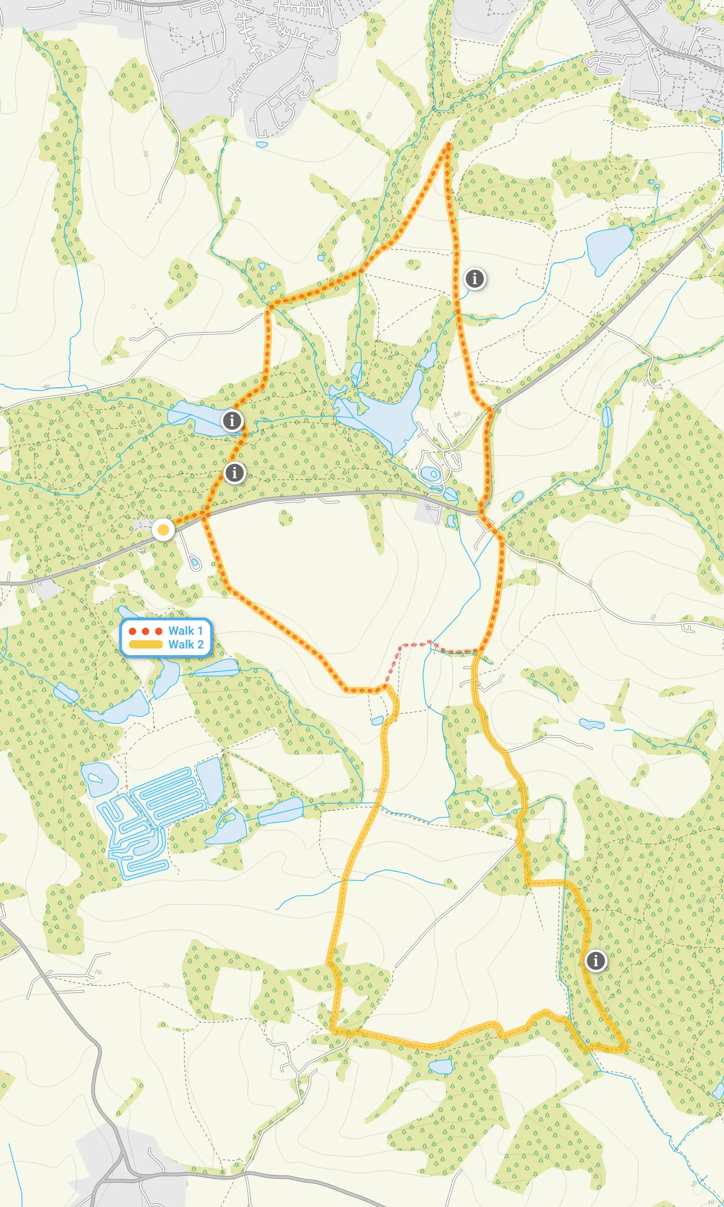 Route map for Powdermill Wood Walk 1, a 2.75 mile circular walk in Sussex
