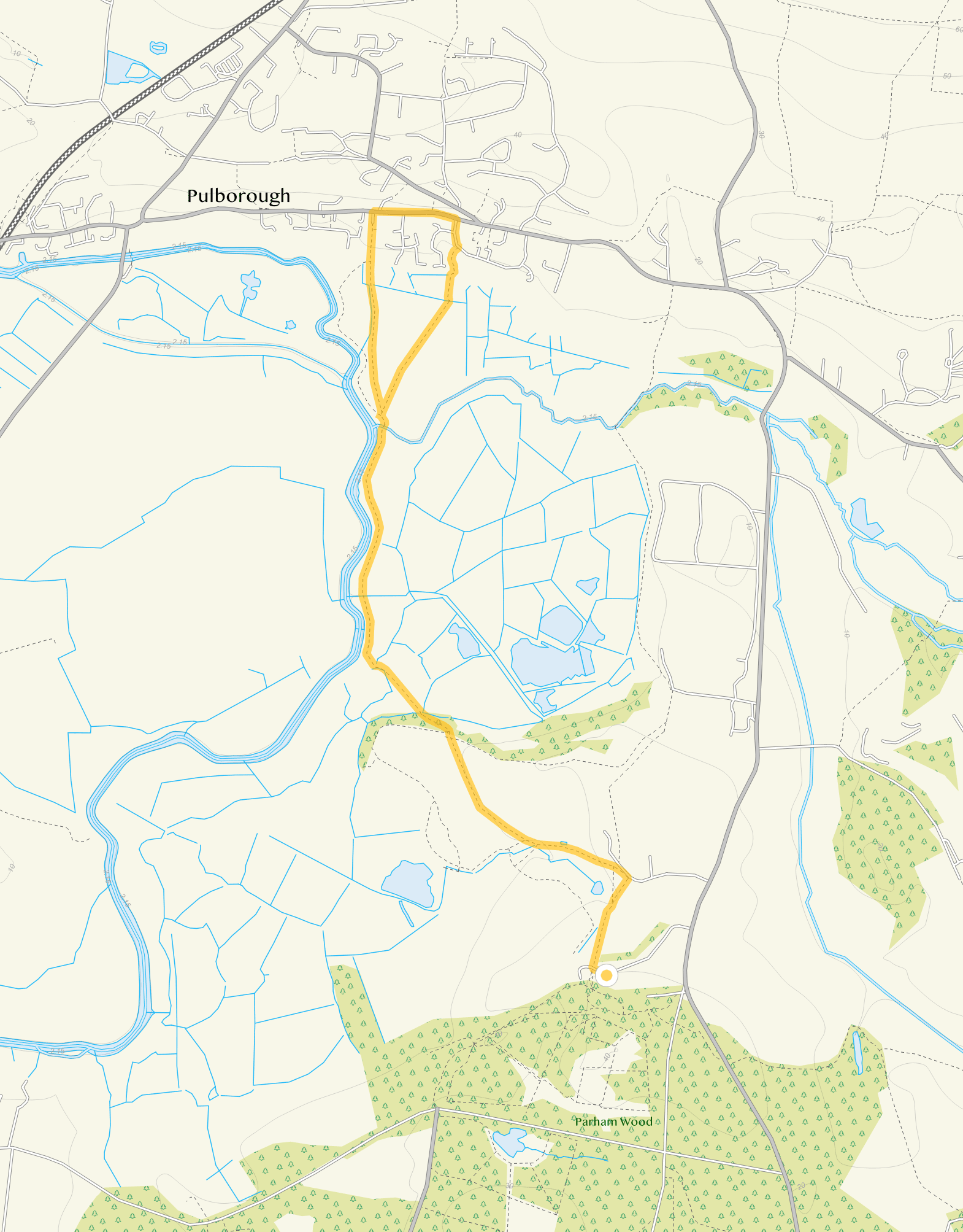 Route map for Pulborough Brooks Walk, a 3.5 mile circular walk in Sussex