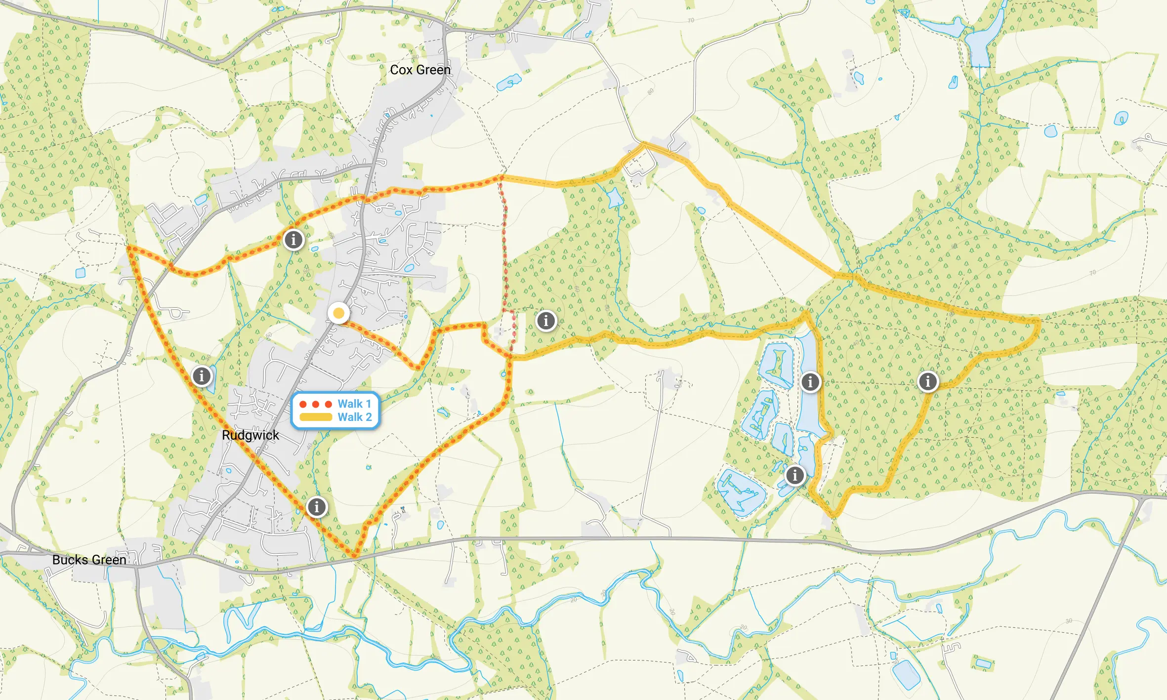Route map for Rudgwick Walk 1, a 3.5 mile circular walk in Sussex