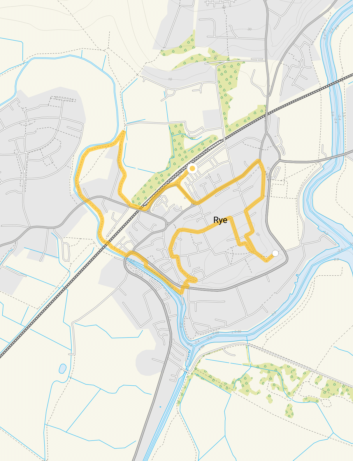 Route map for Rye Walk 1, a 2 mile circular walk in Sussex