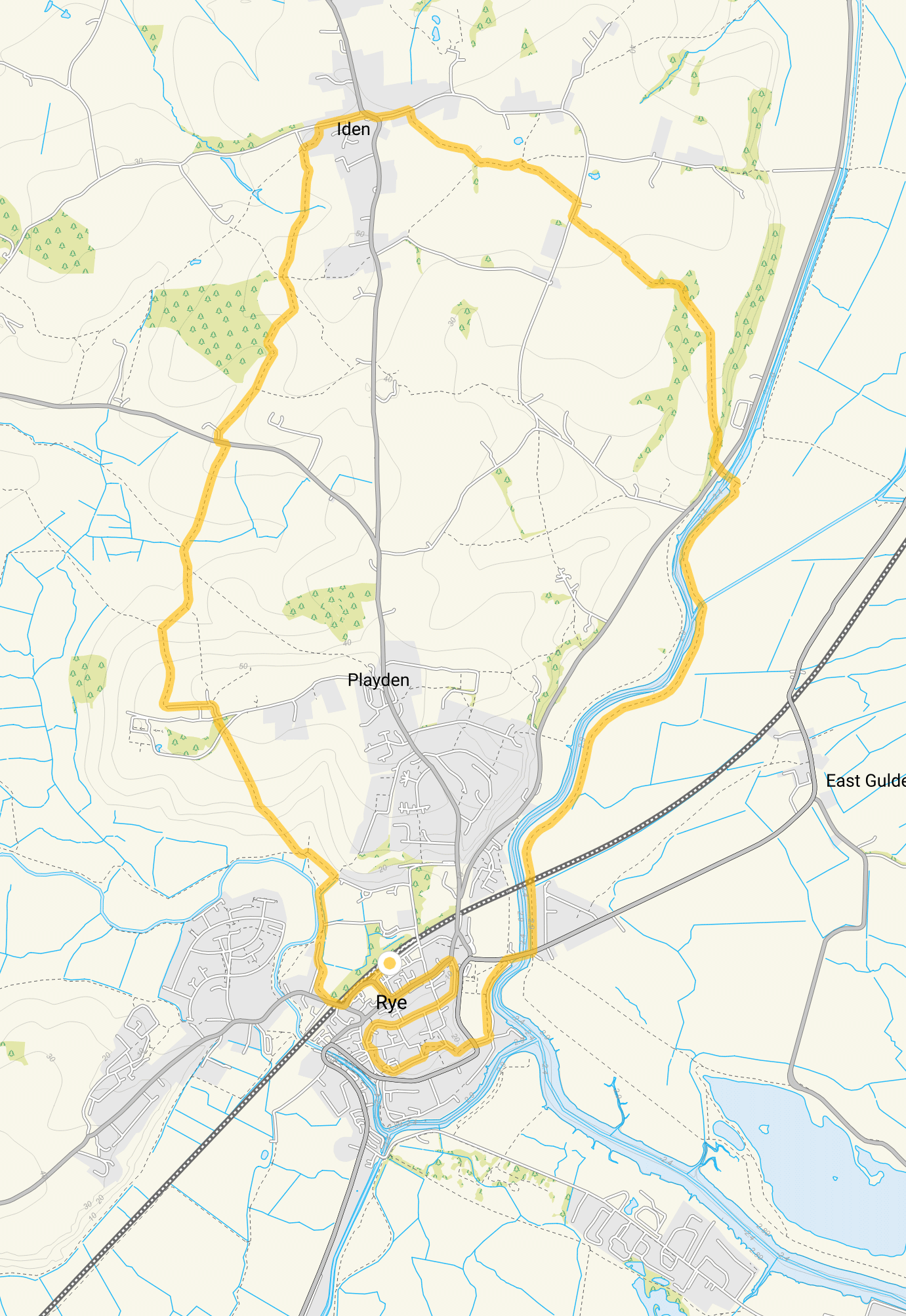 Route map for Rye Walk 2, a 7 mile circular walk in Sussex