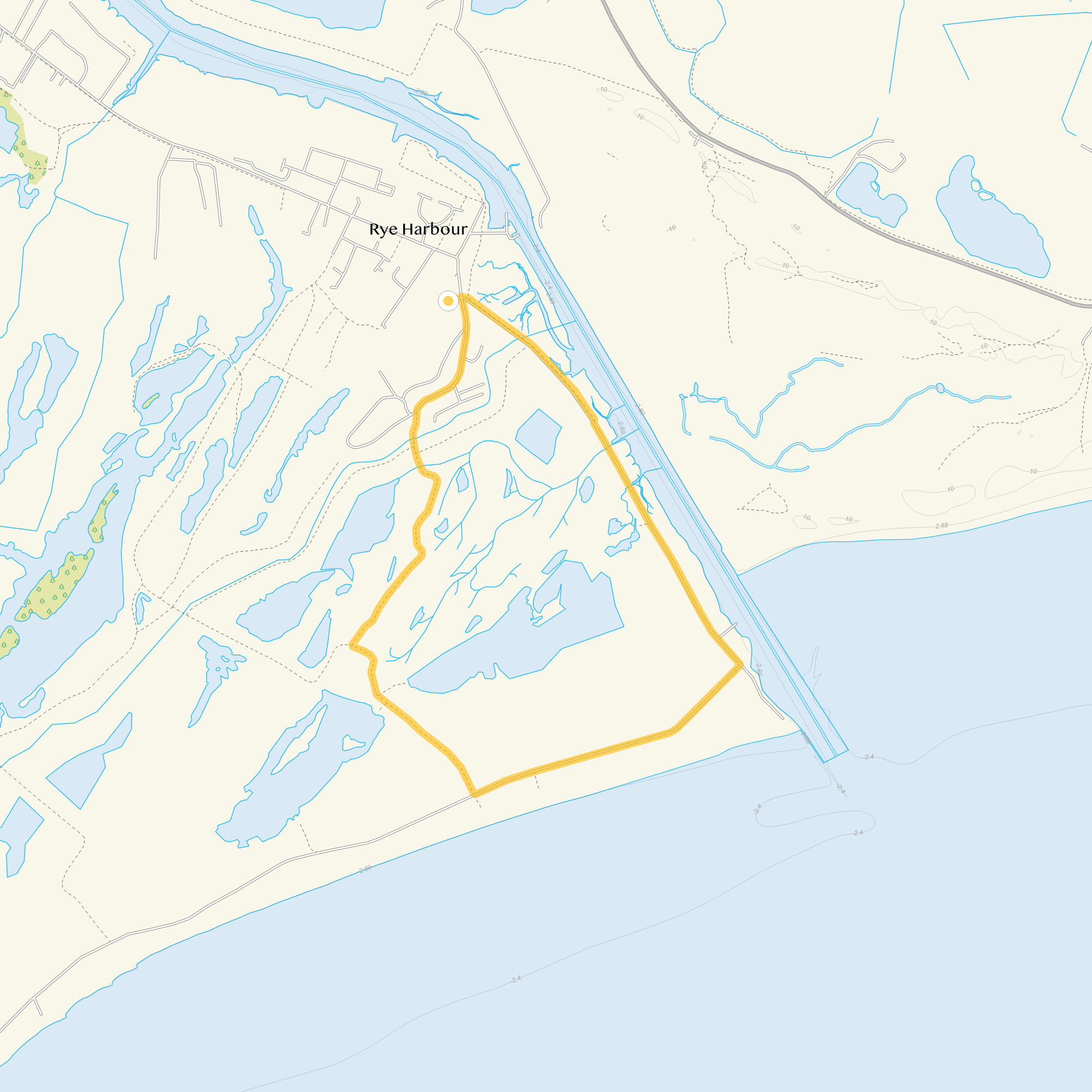 Route map for Rye Harbour Walk 1, a 2 mile circular walk in Sussex