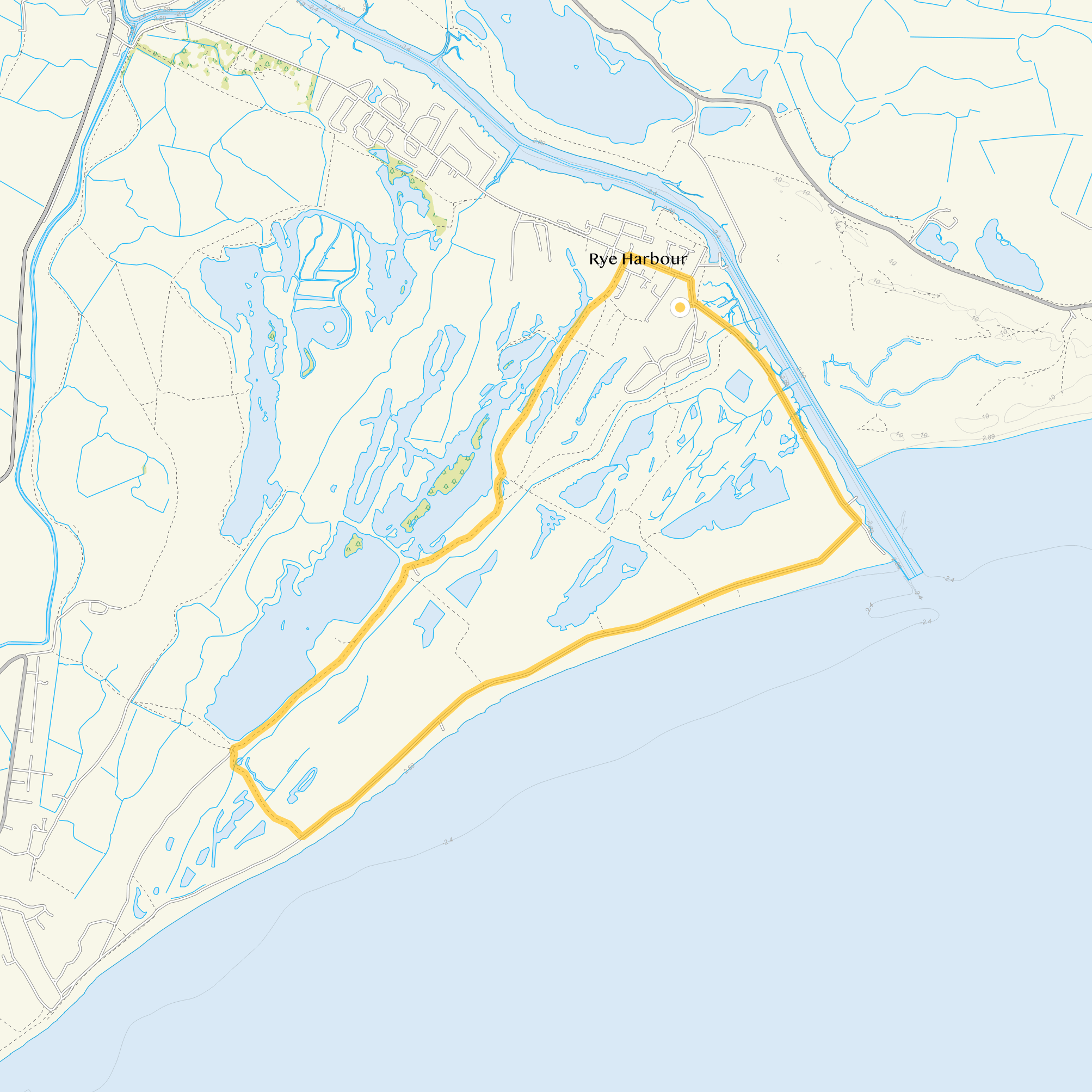 Route map for Rye Harbour Walk 2, a 4.5 mile circular walk in Sussex
