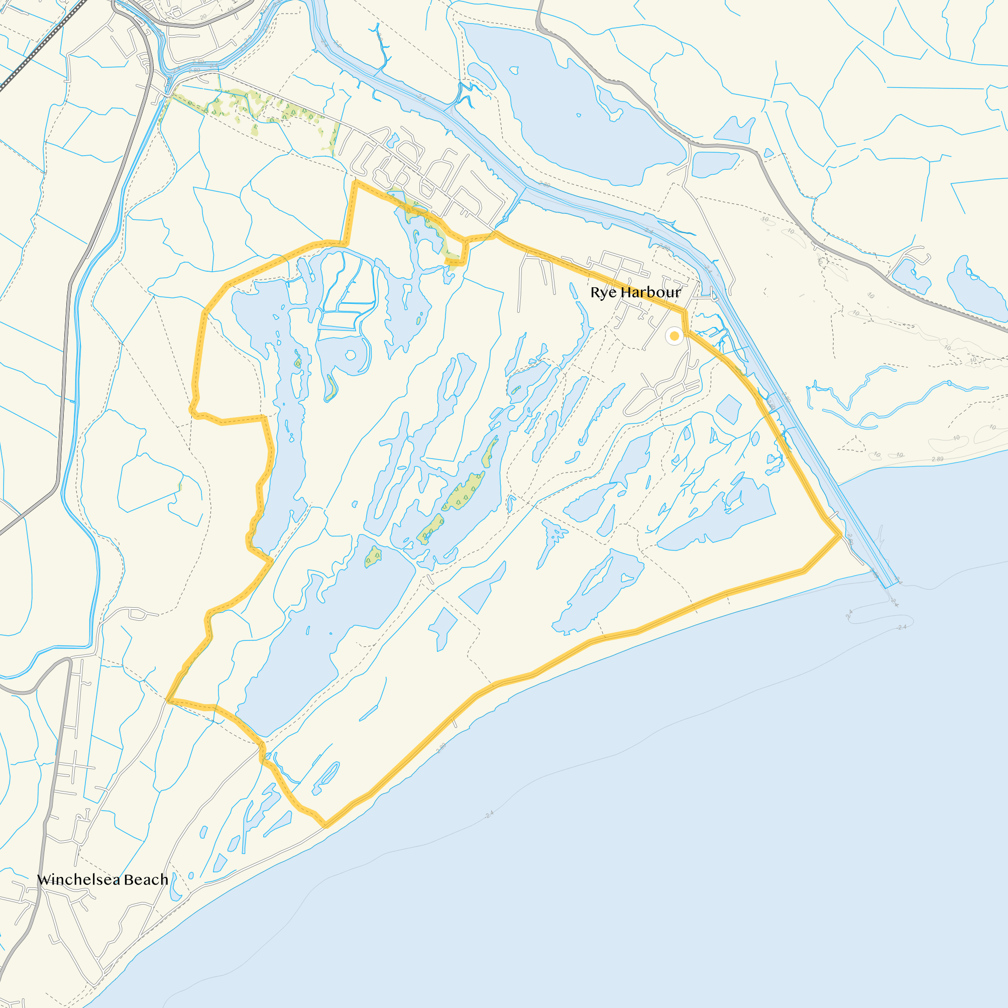 Route map for Rye Harbour Walk 3, a 6 mile circular walk in Sussex