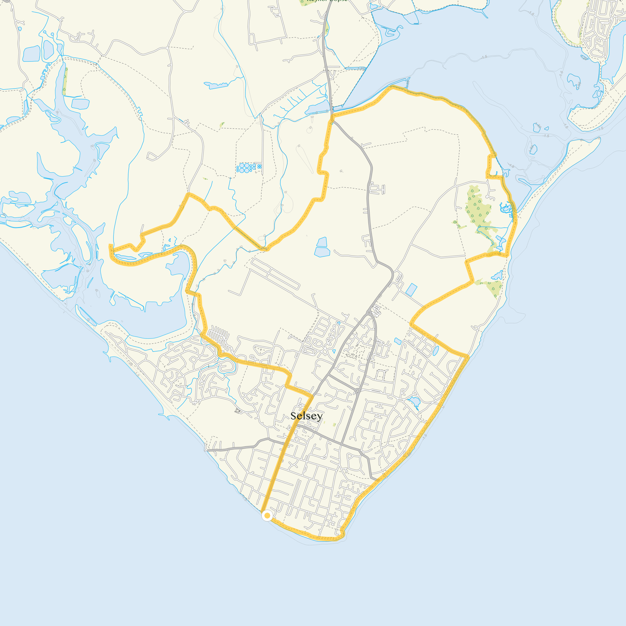 Route map for Selsey Walk 2, a 9.75 mile circular walk in Sussex
