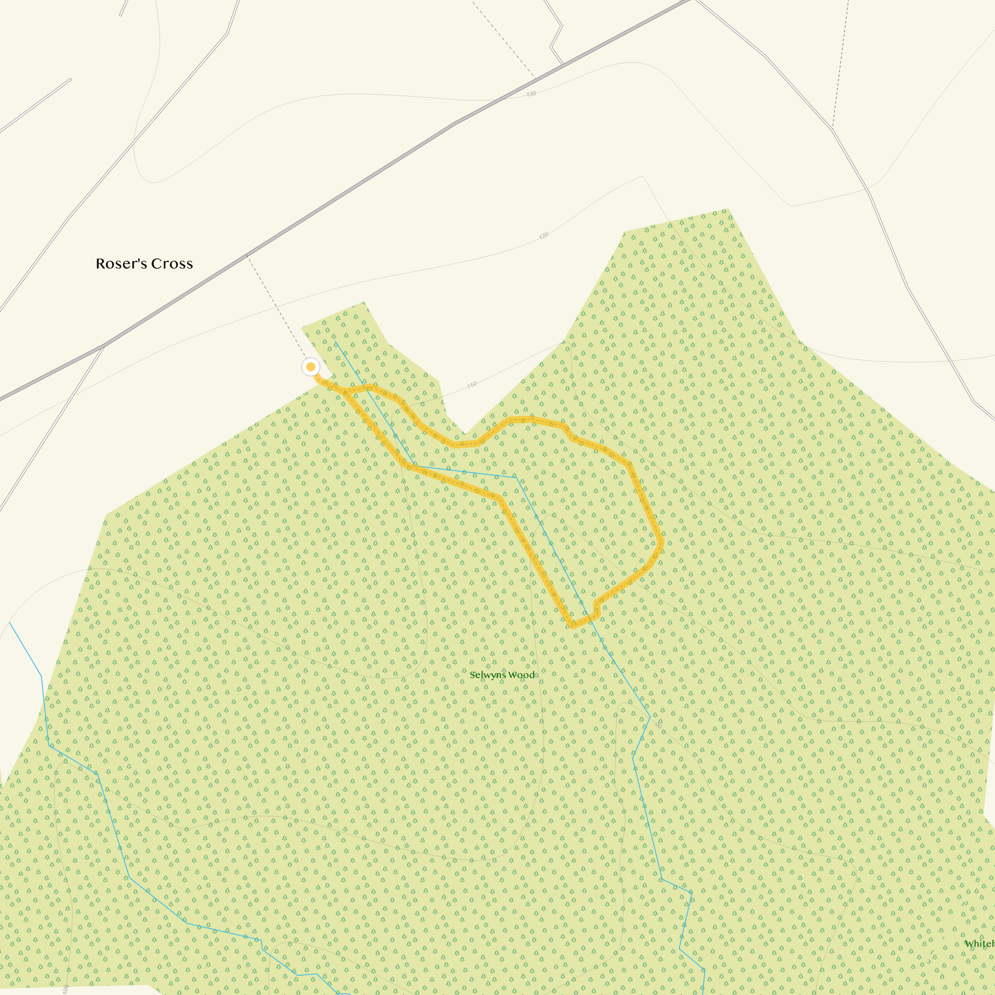 Route map for Selwyns Wood Walk, a 0.5 mile circular walk in Sussex
