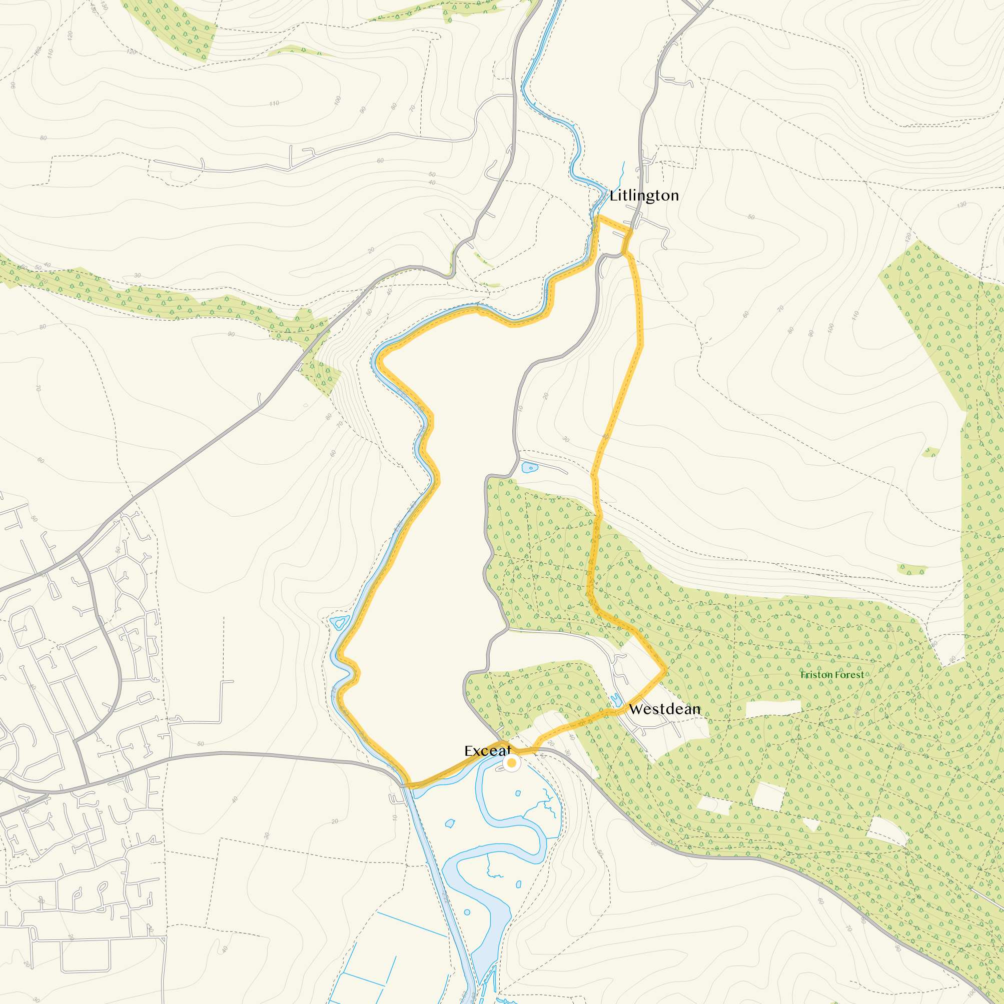 Route map for Riverside Walk, a 4.5 mile circular walk in Sussex