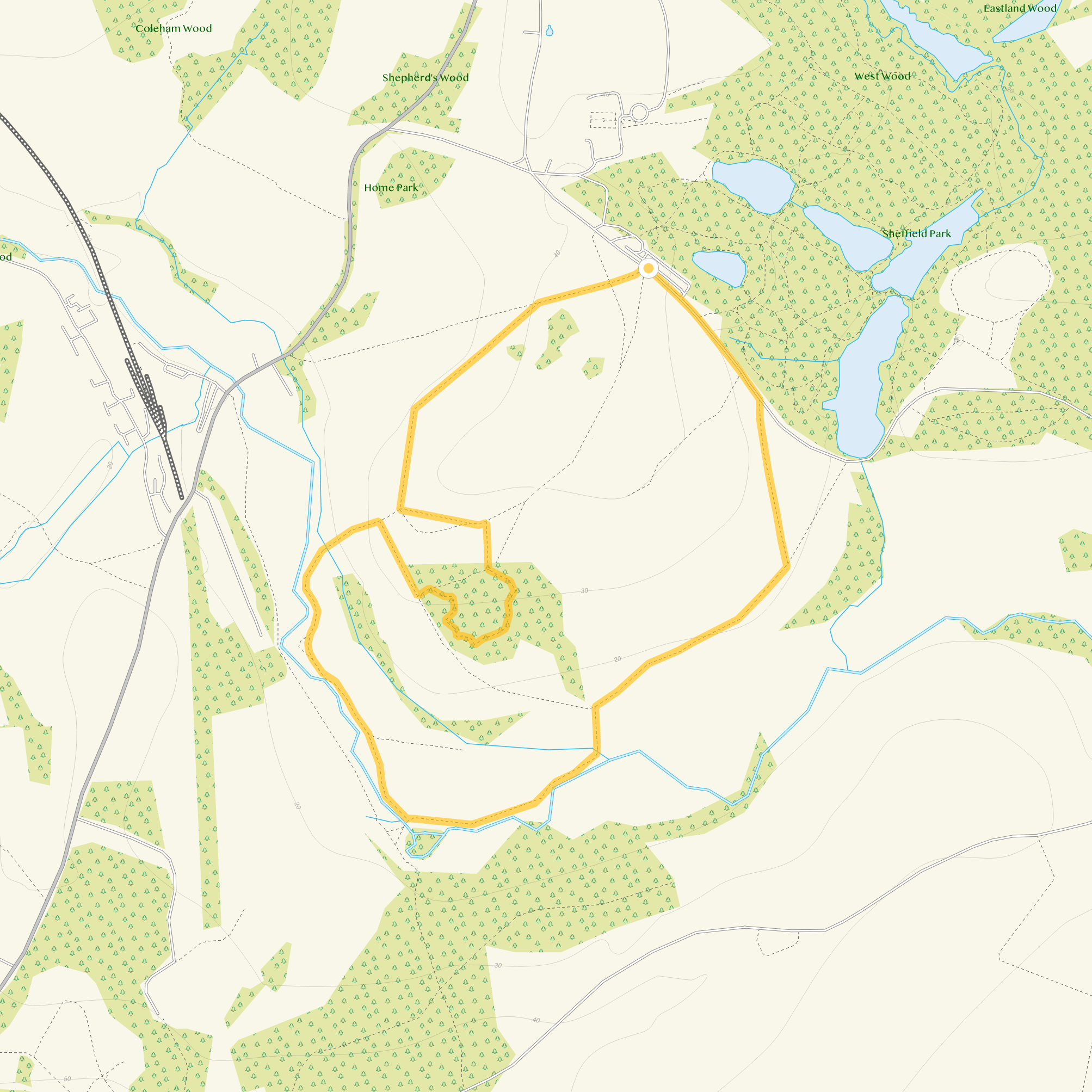 Route map for Sheffield Park Walk 2, a 2.5 mile circular walk in Sussex