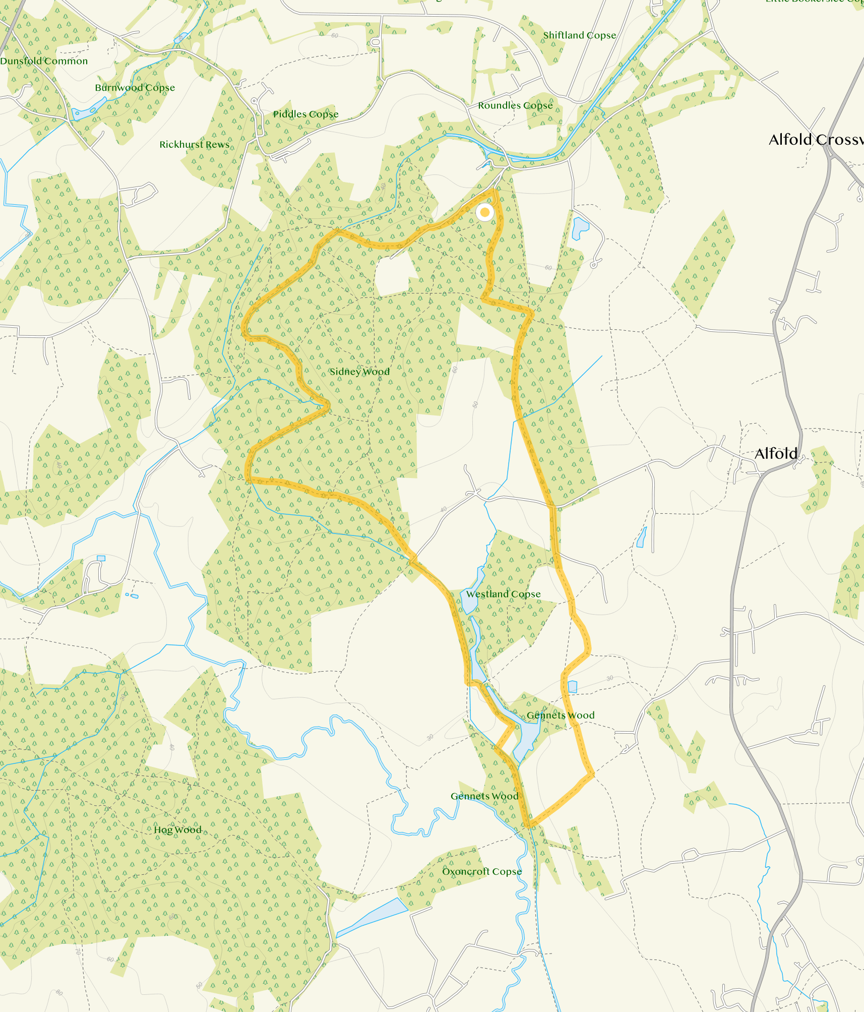 Route map for Sidney Wood Walk 2, a 4.75 mile circular walk in Sussex