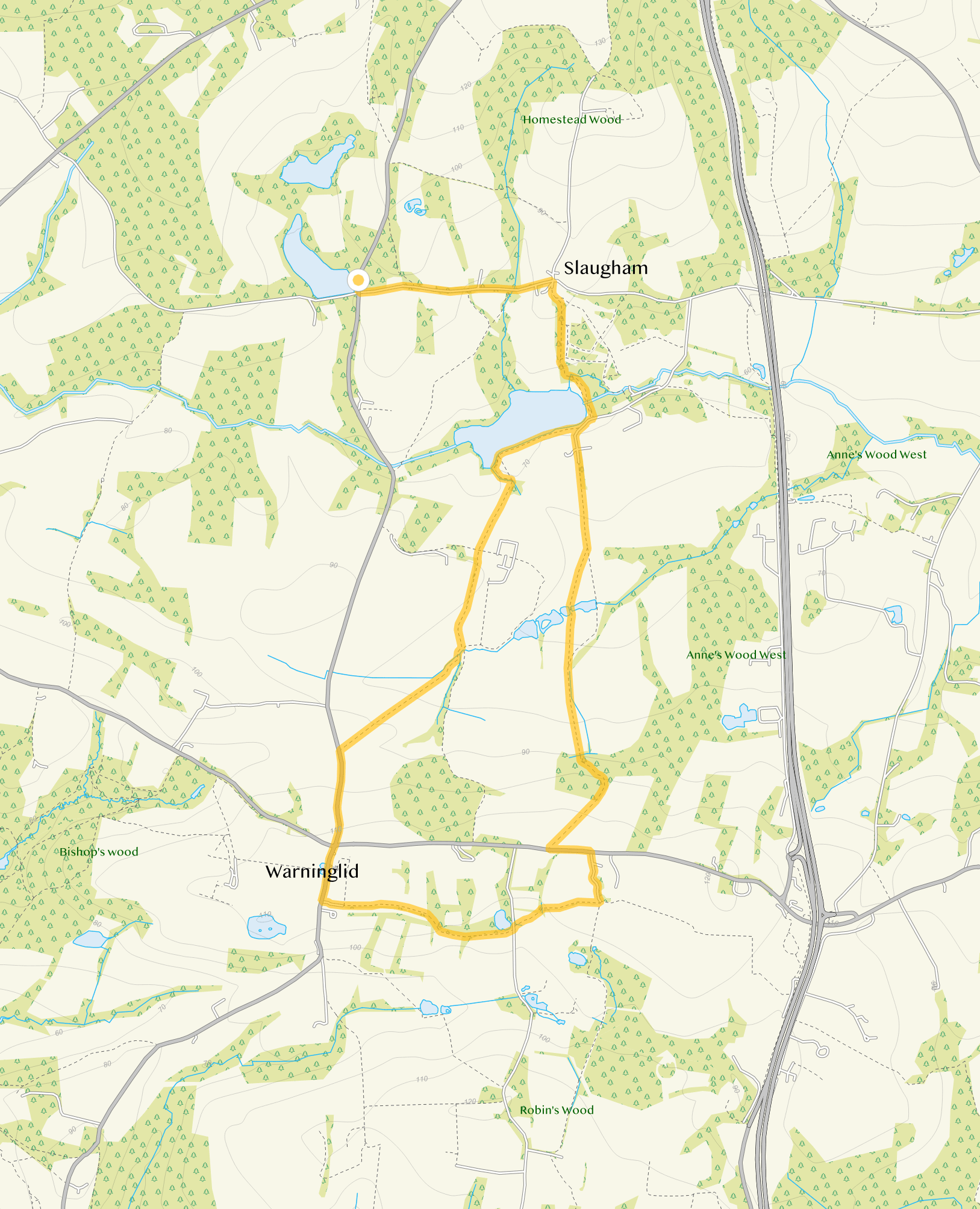 Route map for Slaugham Walk, a 4.75 mile circular walk in Sussex