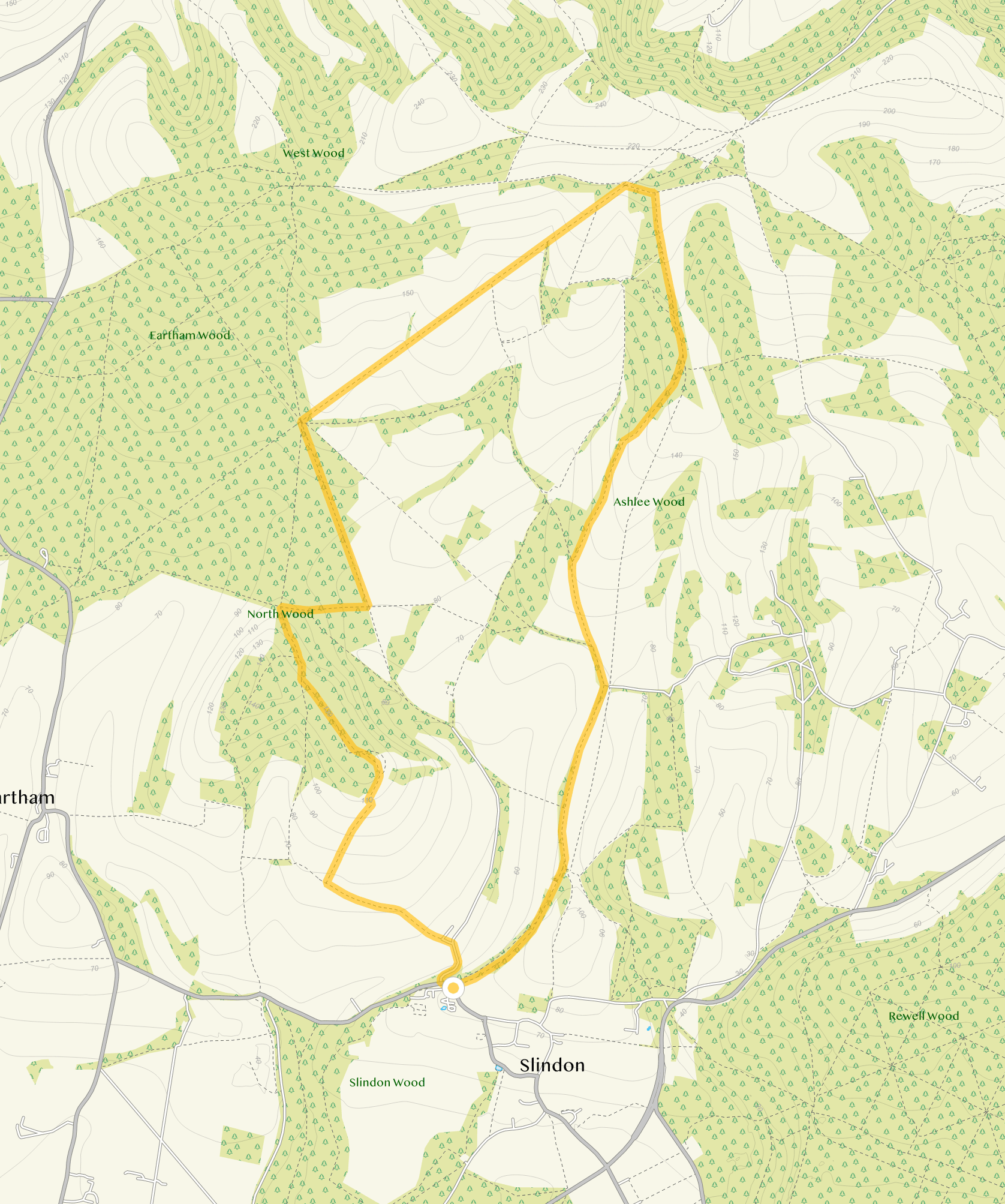 Route map for Slindon Walk 2, a 6.75 mile circular walk in Sussex