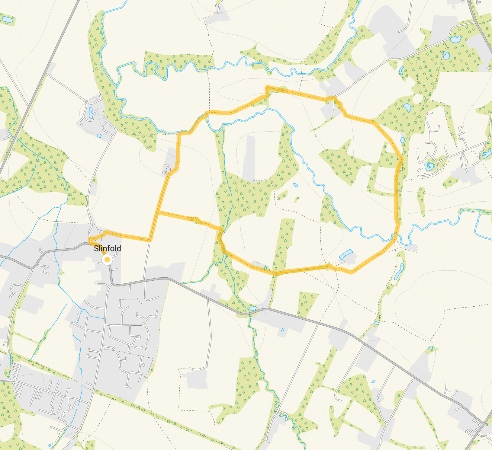 Route map for Slinfold Walk, a 3 mile circular walk in Sussex