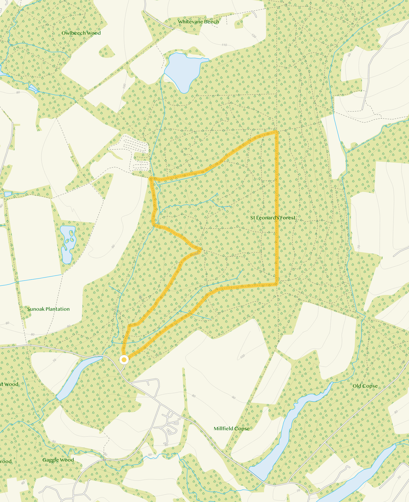 Route map for St Leonard's Forest Walk 2, a 2.5 mile circular walk in Sussex