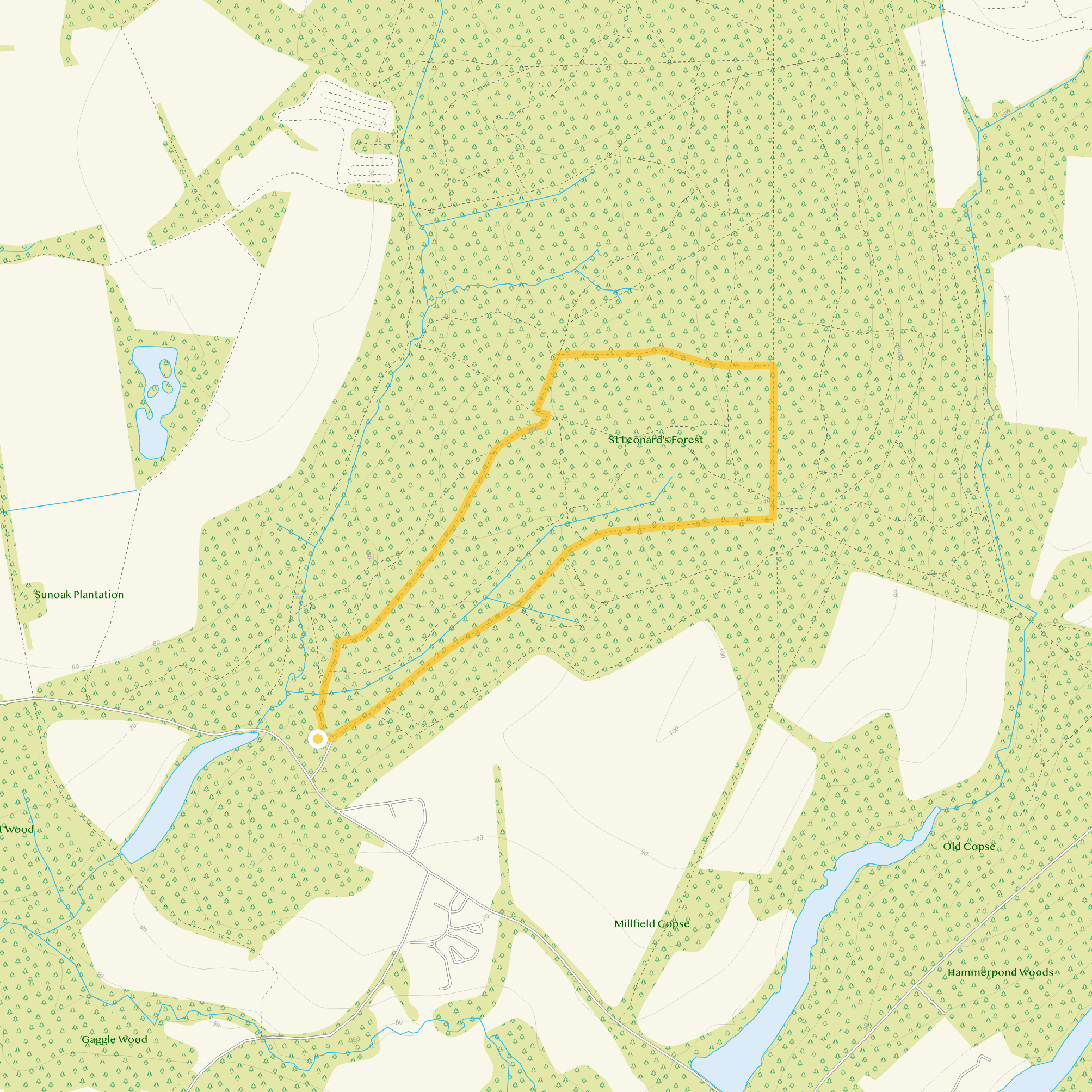Route map for St Leonard's Forest Walk 1, a 1.75 mile circular walk in Sussex