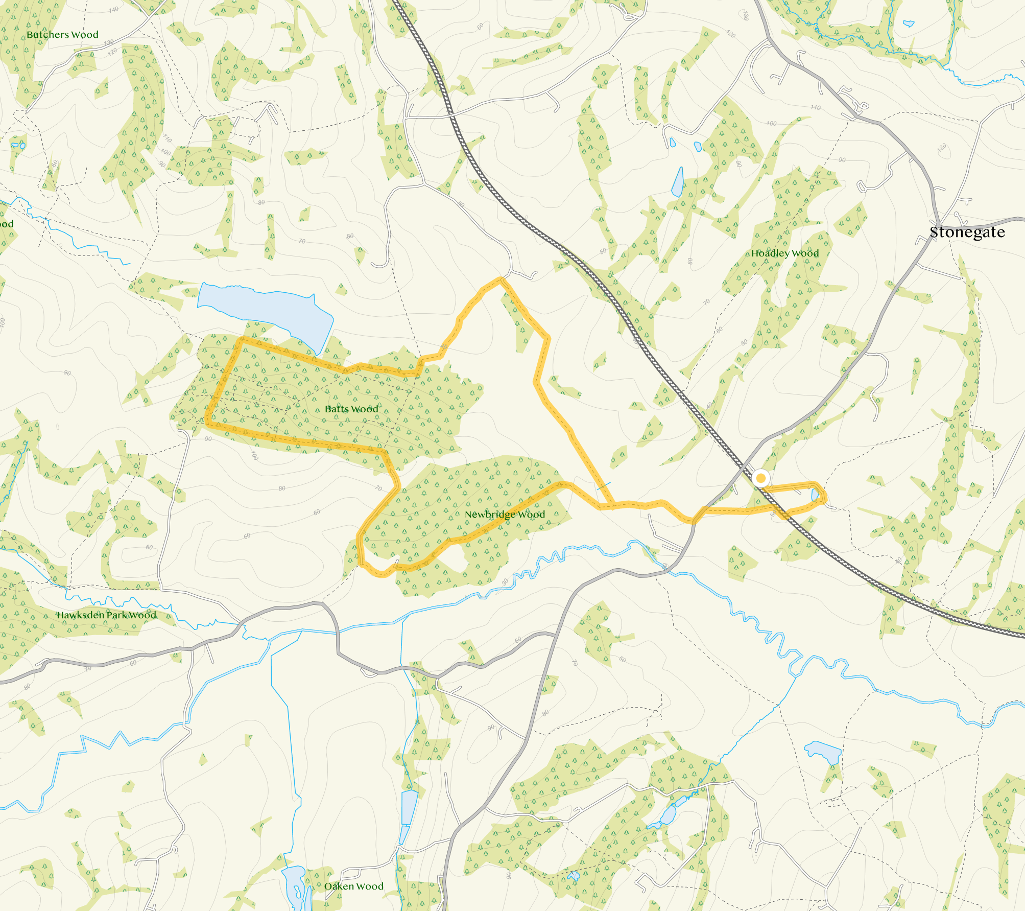Route map for Stonegate Walk 2, a 6 mile circular walk in Sussex