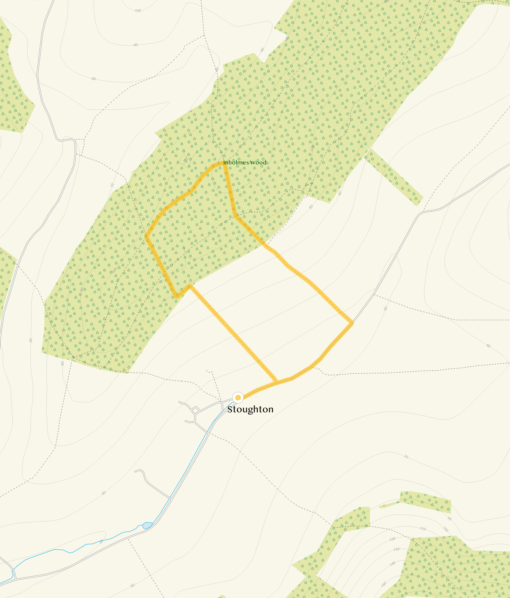 Route map for Stoughton Walk 1, a 1.5 mile circular walk in Sussex