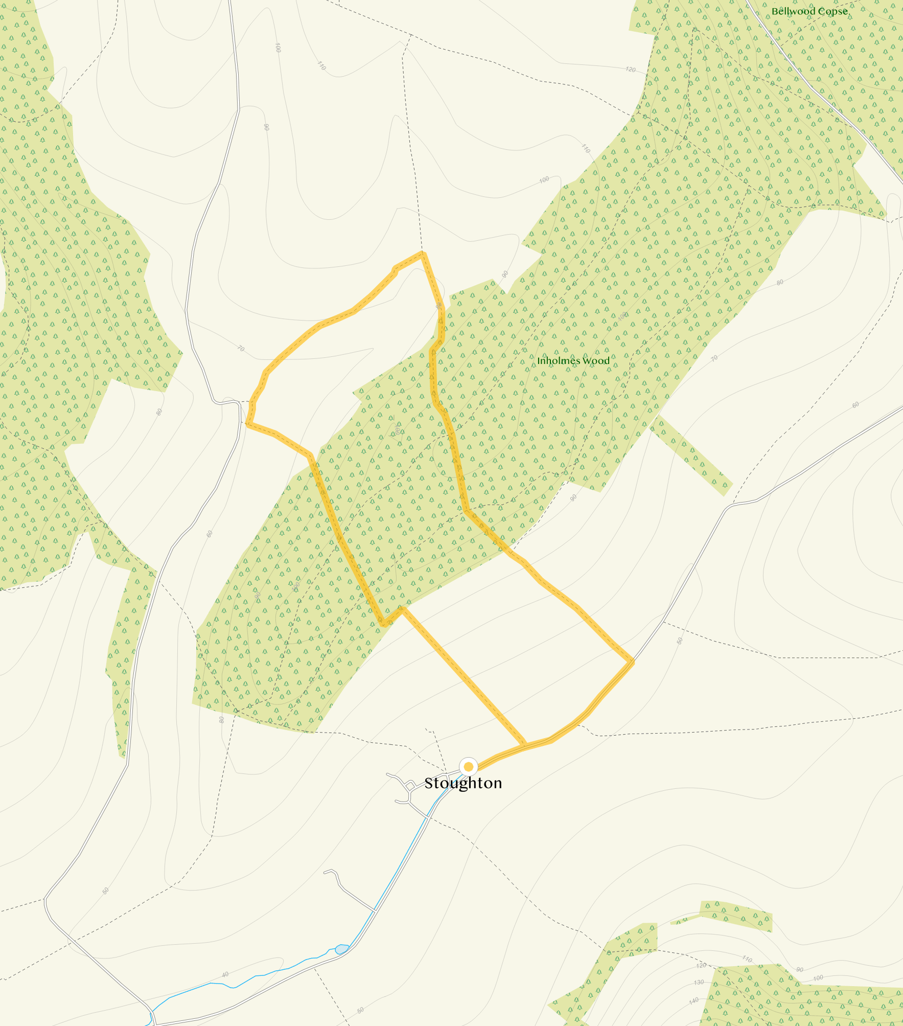 Route map for Stoughton Walk 2, a 2.25 mile circular walk in Sussex