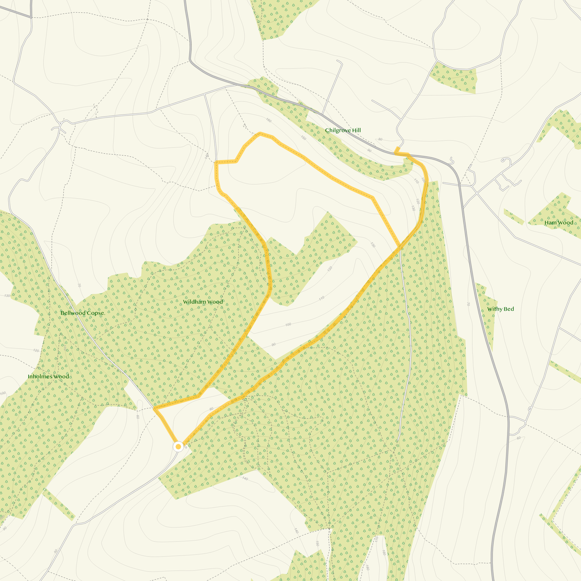 Route map for Stoughton Down Walk 1, a 3.5 mile circular walk in Sussex