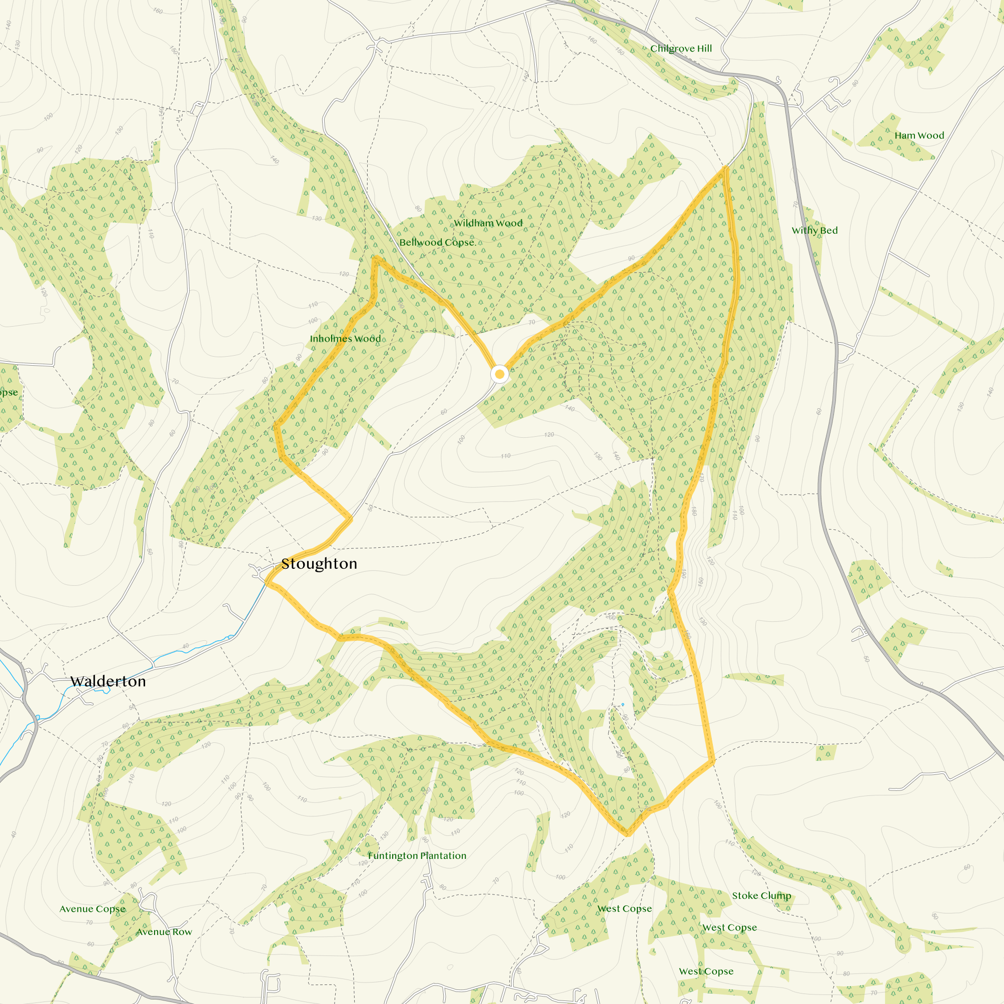 Route map for Stoughton Down Walk 4, a 7.75 mile circular walk in Sussex