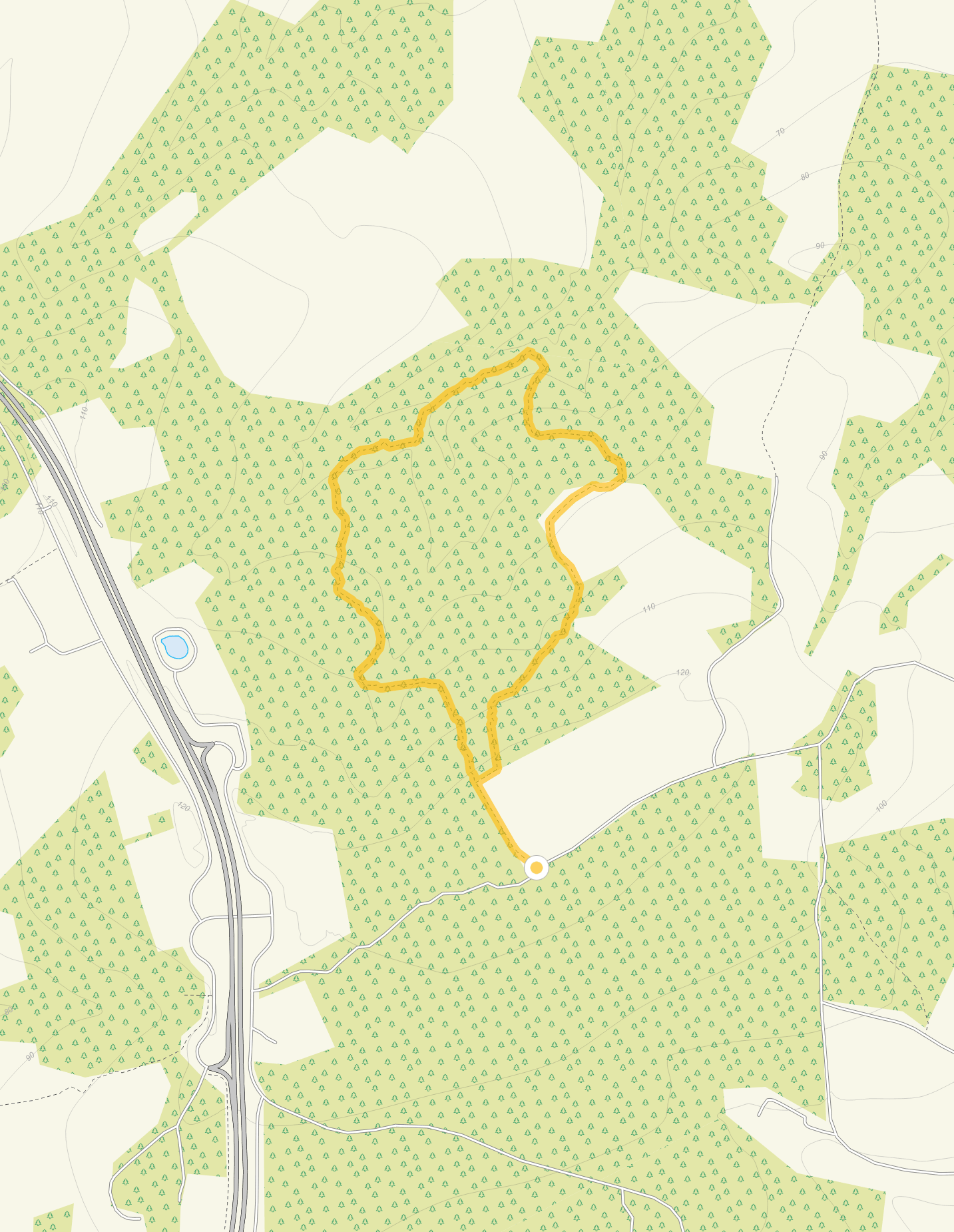 Route map for Tudeley woods Walk, a 1.5 mile circular walk in Sussex