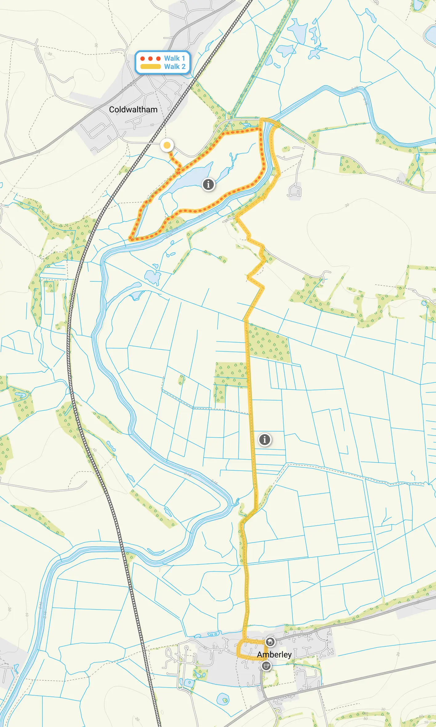 Route map for Waltham Brooks Walk 1, a 1.5 mile circular walk in Sussex