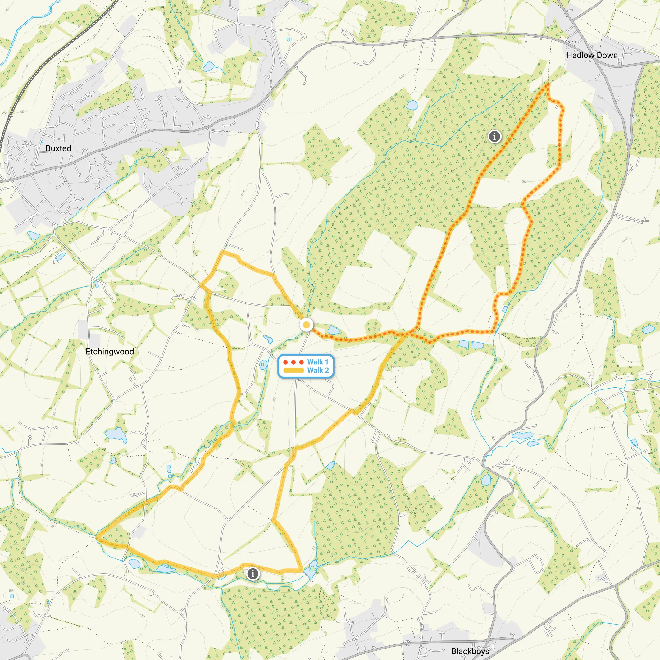 Route map for Waste Wood Walk 1, a 3.25 mile circular walk in Sussex