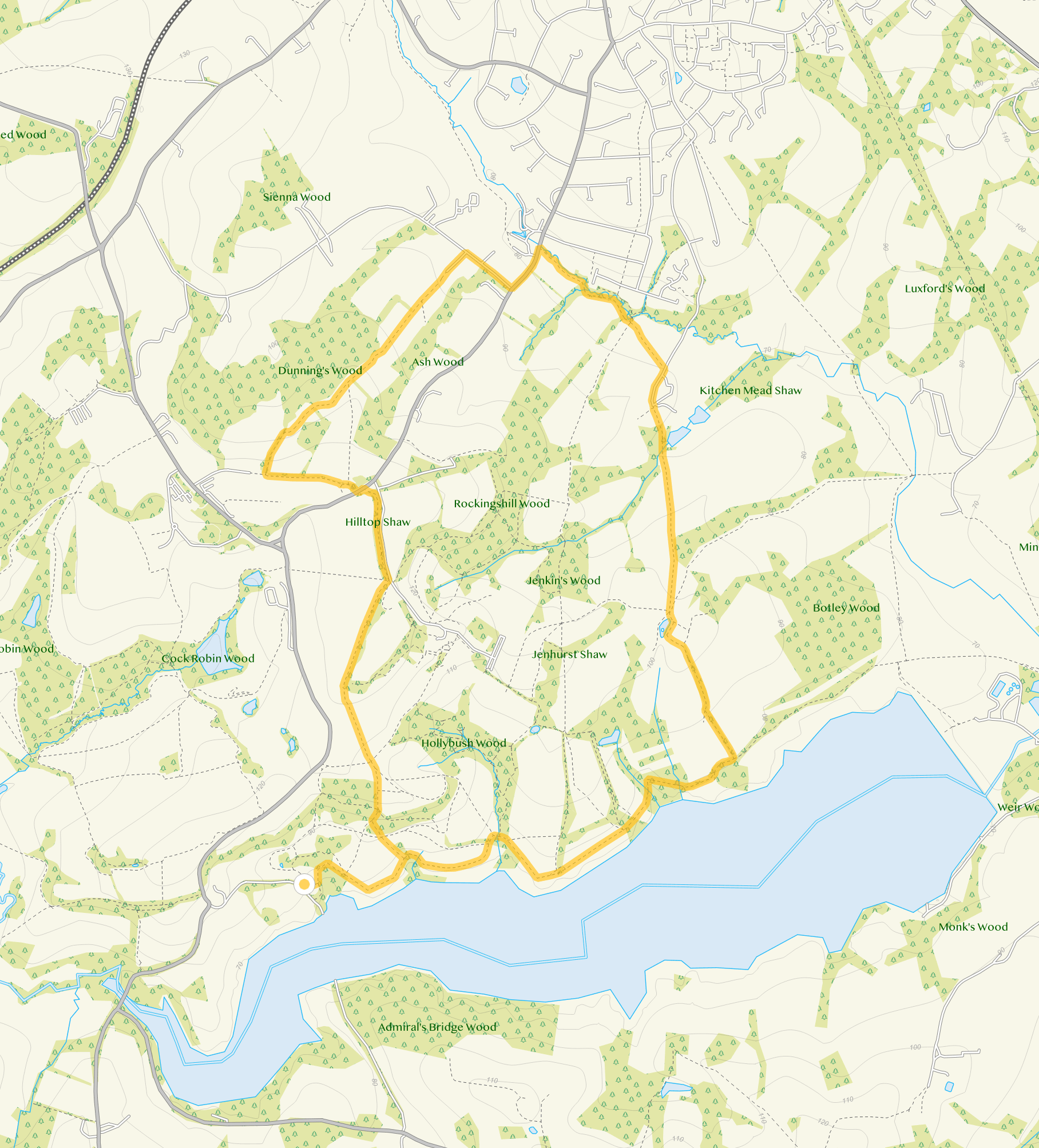 Route map for Weir Wood Reservior Walk 1, a 4.25 mile circular walk in Sussex