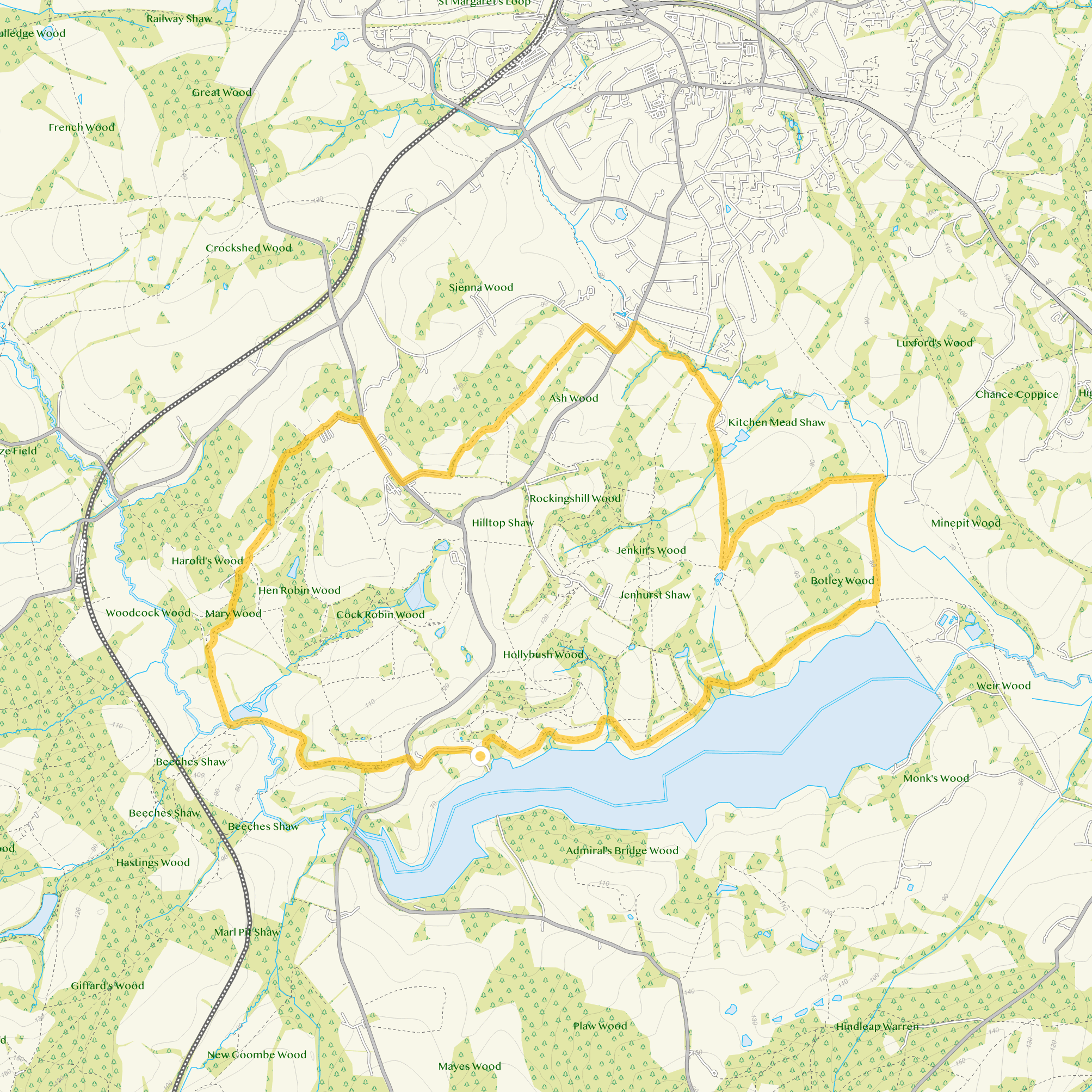 Route map for Weir Wood Reservior Walk 2, a 6.75 mile circular walk in Sussex