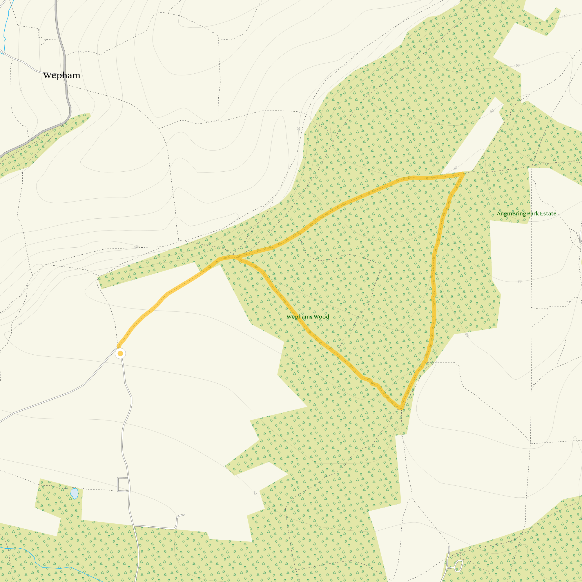 Route map for Wepham Walk 1, a 2.75 mile circular walk in Sussex