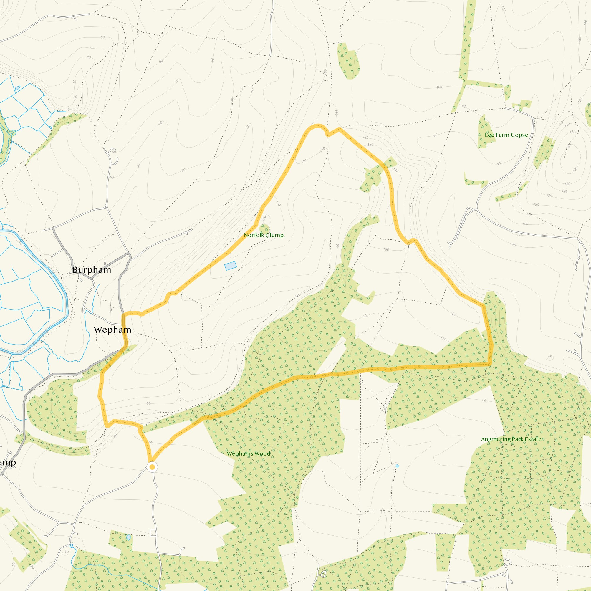 Route map for Wepham Walk 3, a 6.5 mile circular walk in Sussex