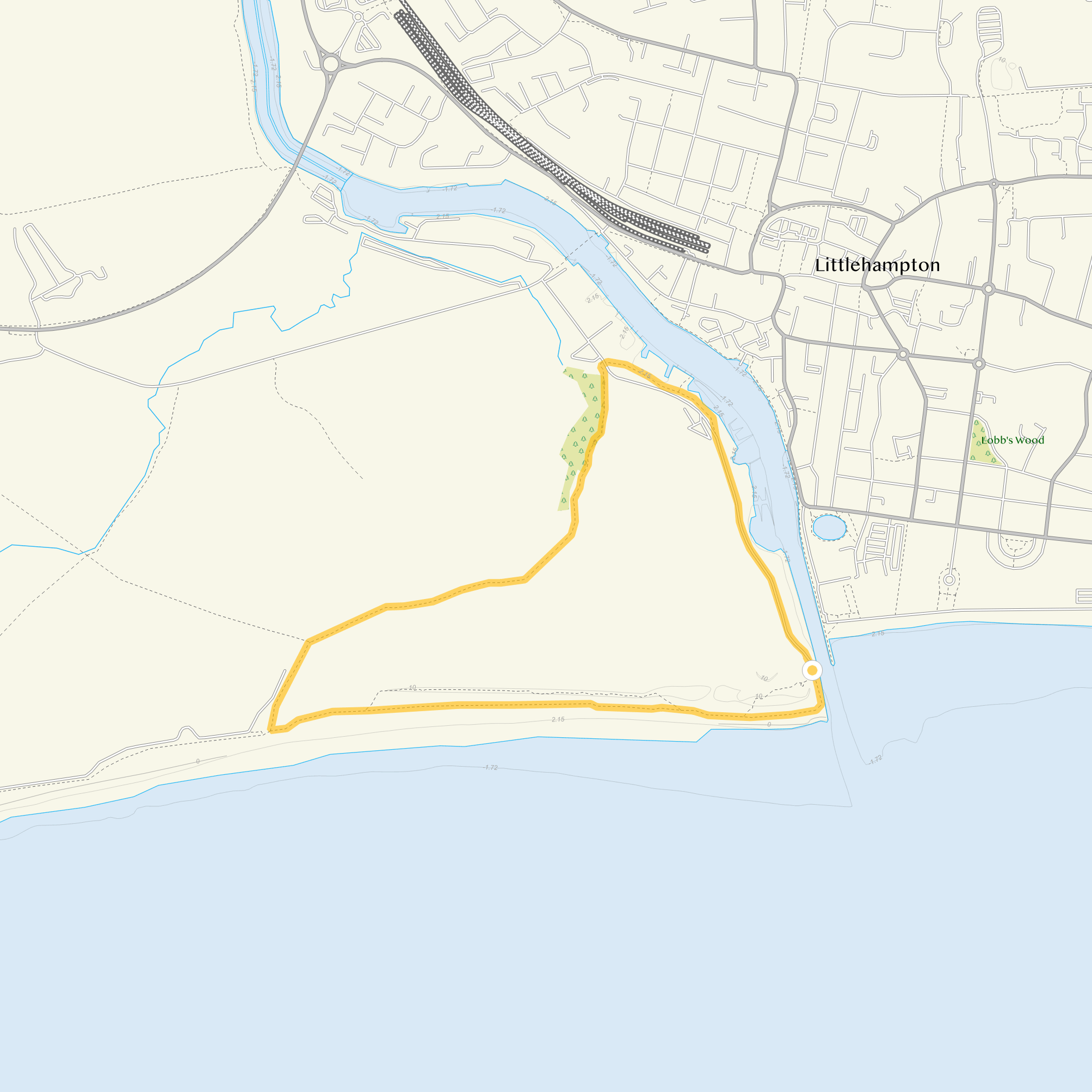 Route map for West Beach Walk, a 2.25 mile circular walk in Sussex