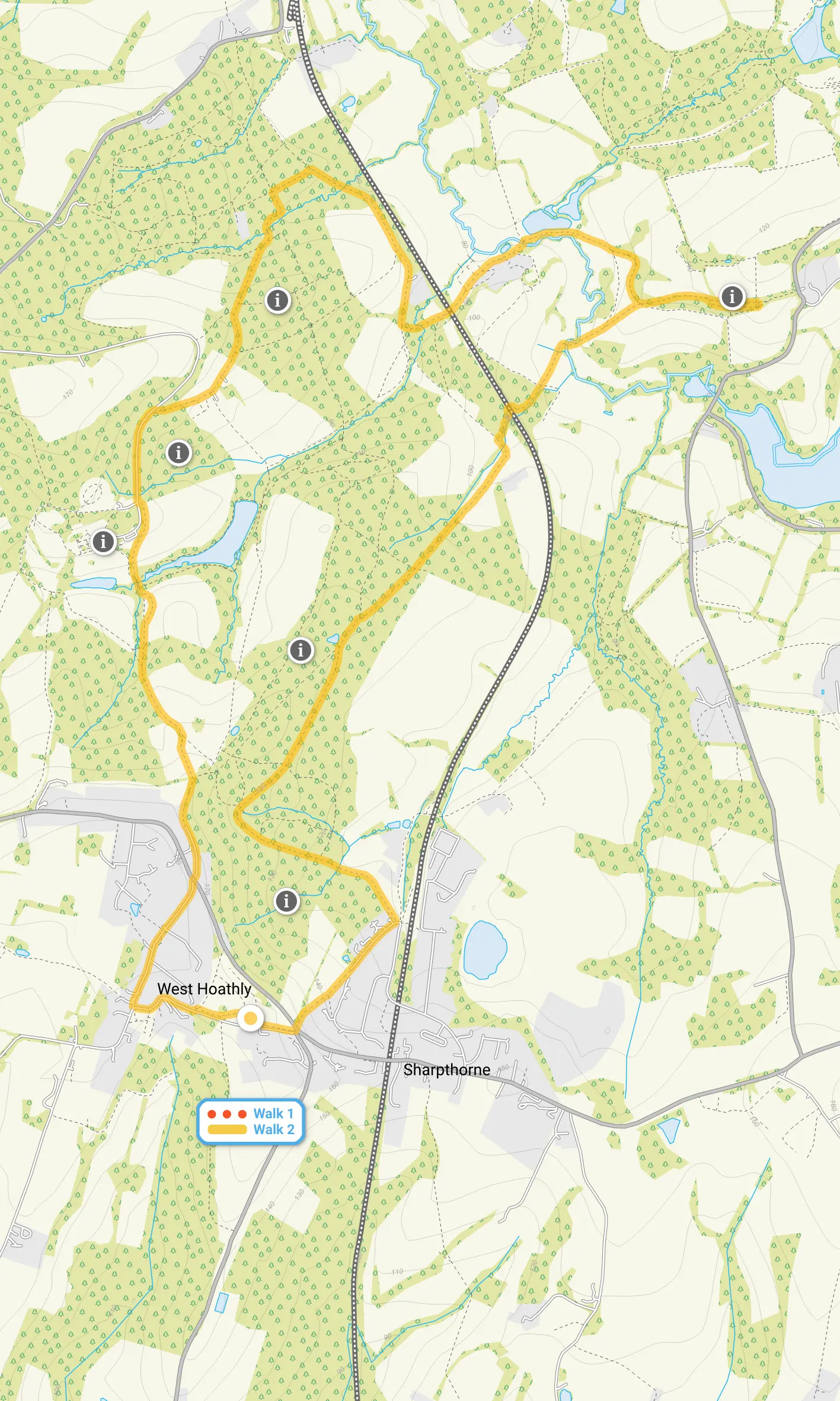 Route map for West Hoathly Walk 1, a 2.25 mile circular walk in Sussex