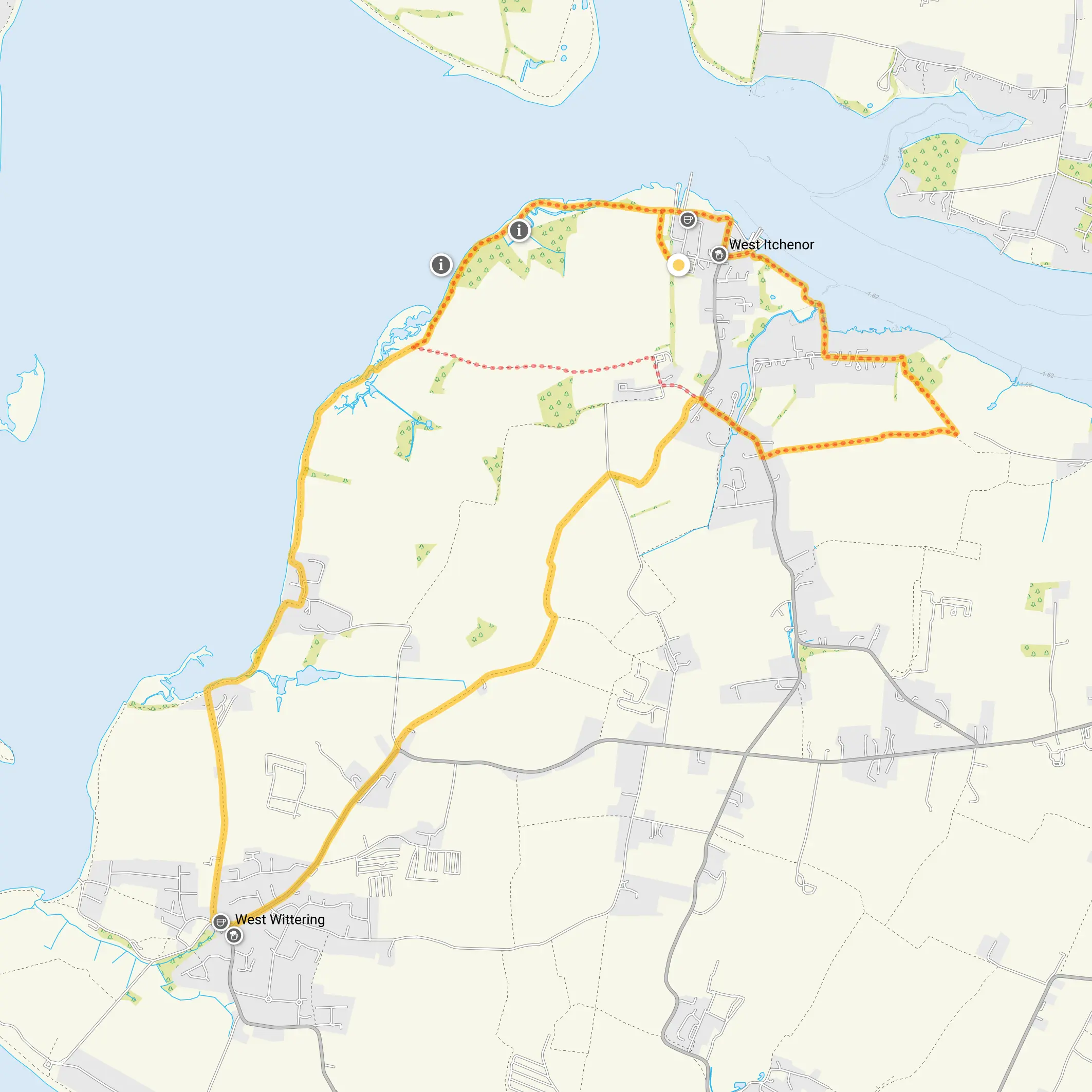 Route map for West Itchenor Walk 1, a 4 mile circular walk in Sussex