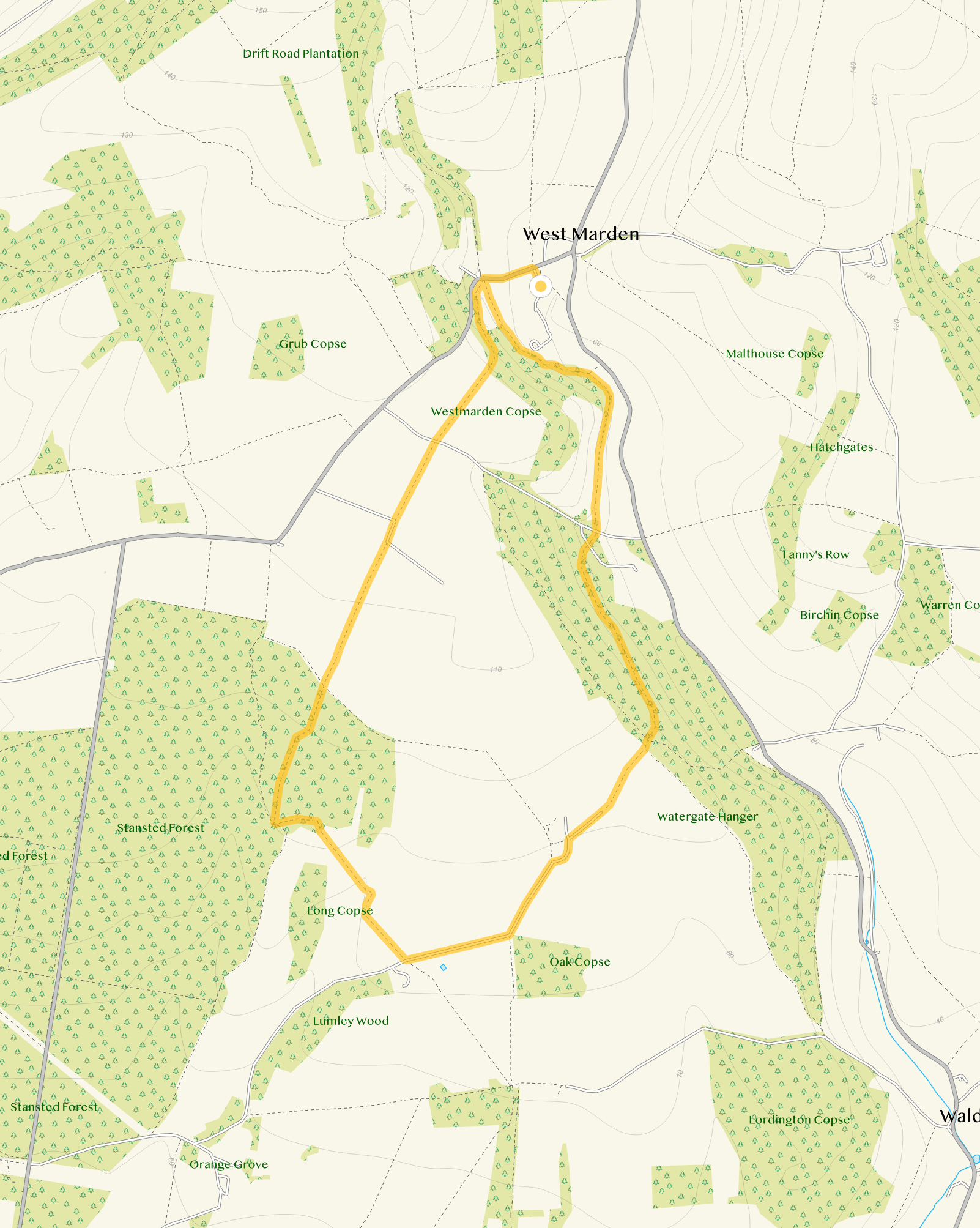 Route map for West Marden Walk 1, a 4 mile circular walk in Sussex