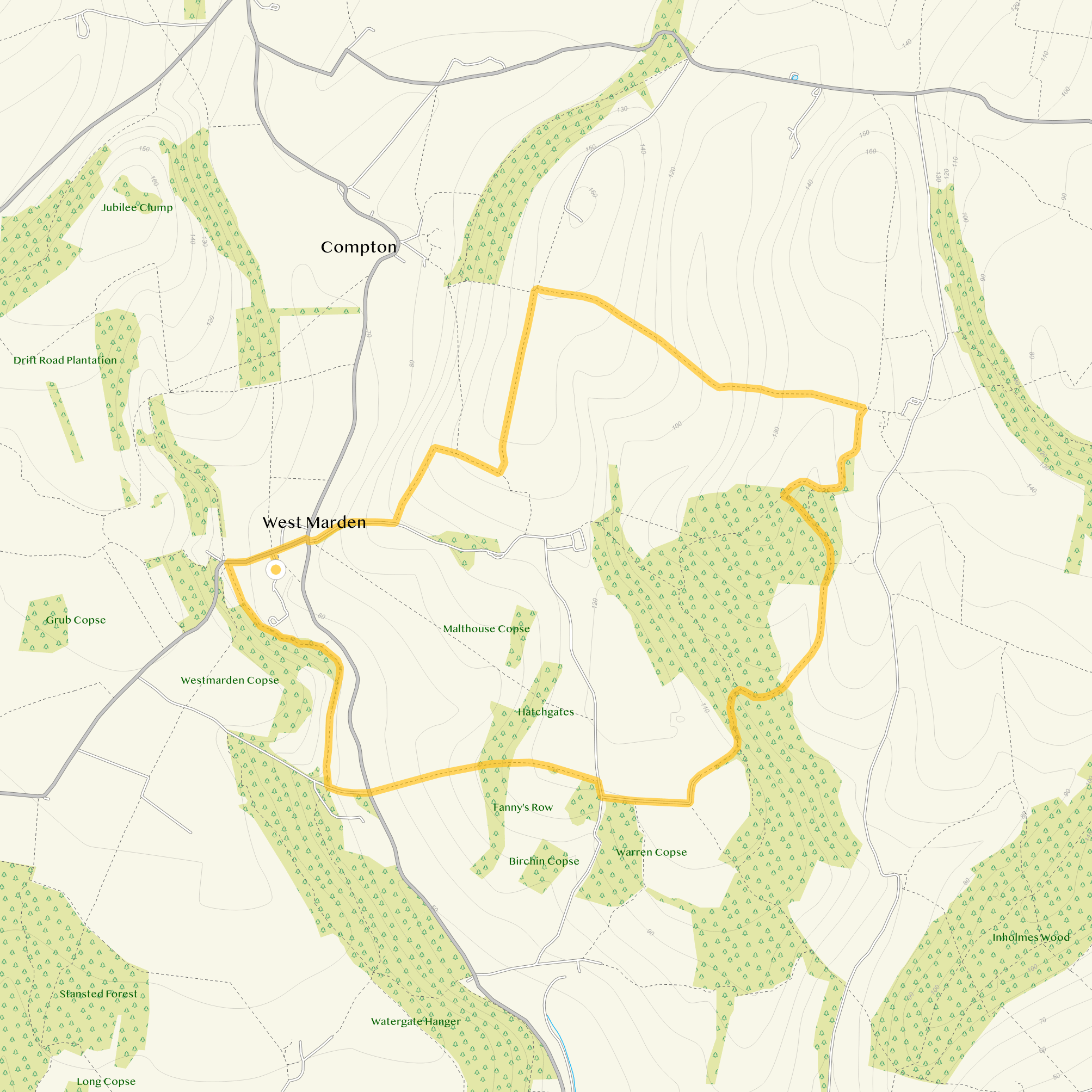 Route map for West Marden Walk 3, a 5.25 mile circular walk in Sussex