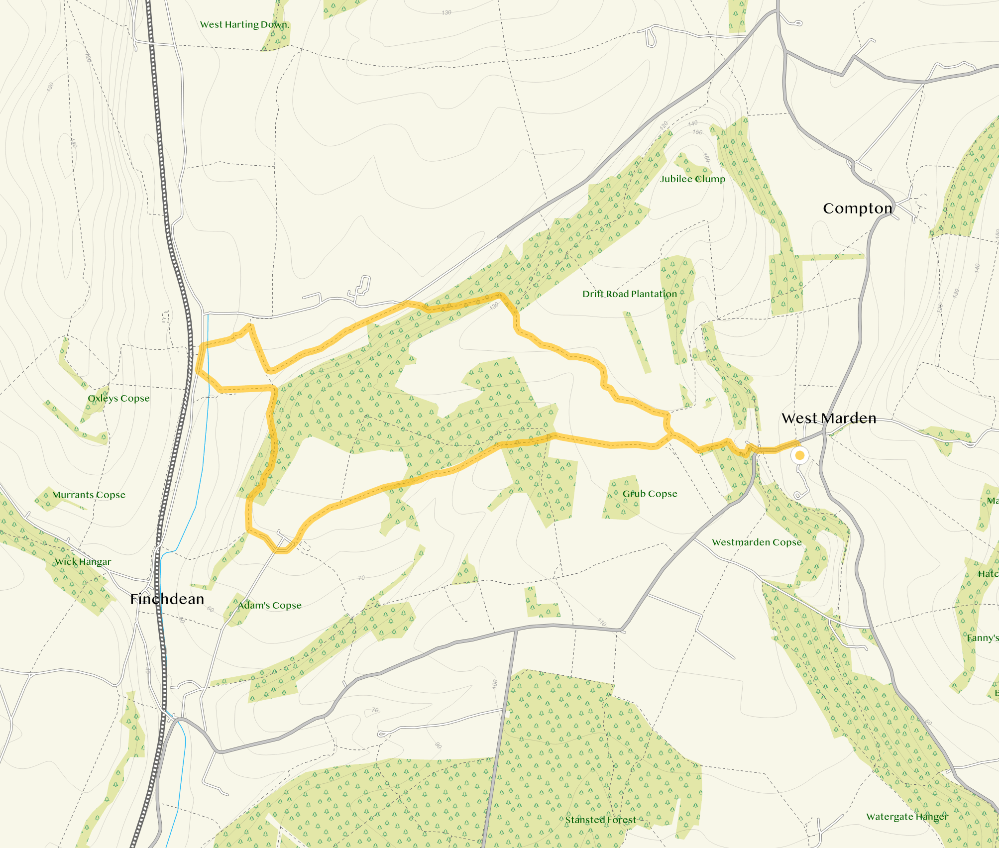 Route map for West Marden Walk 4, a 5.25 mile circular walk in Sussex