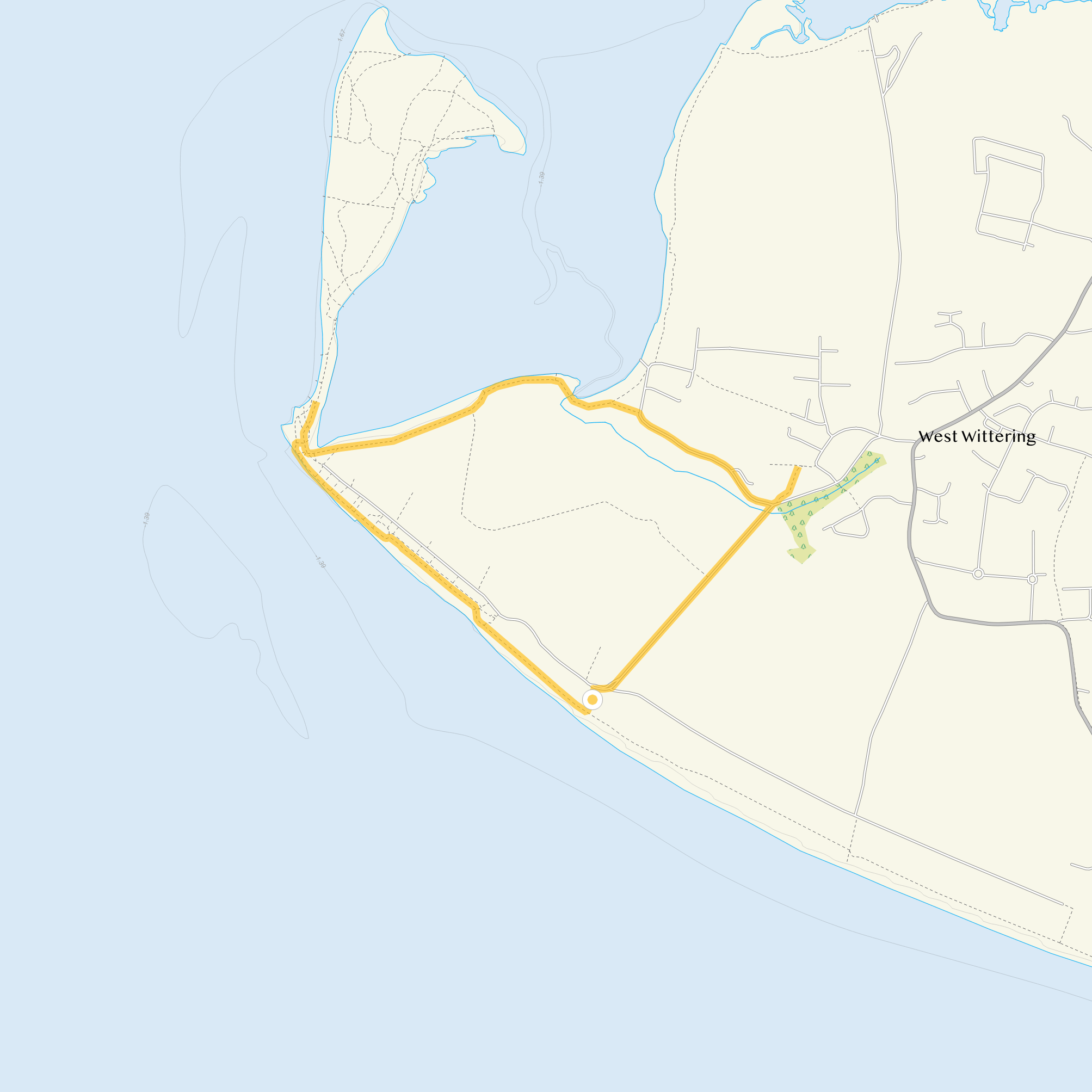 Route map for West Wittering Walk, a 2 mile circular walk in Sussex